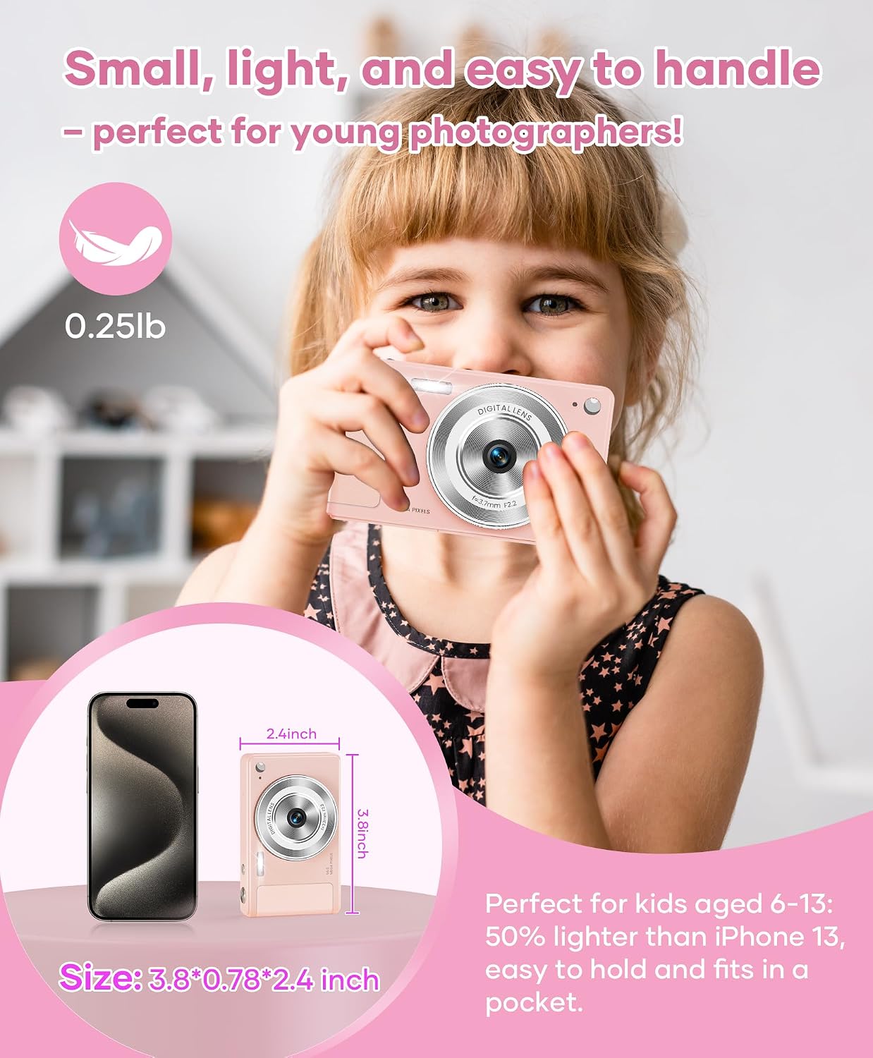 WONNIE CÁMARA DIGITAL DE 56 MP, FHD 1080P PARA APUNTAR Y DISPARAR CON TARJETA SD DE 32 GB, 2 BATERÍAS Y CORDÓN, IDEAL - 4