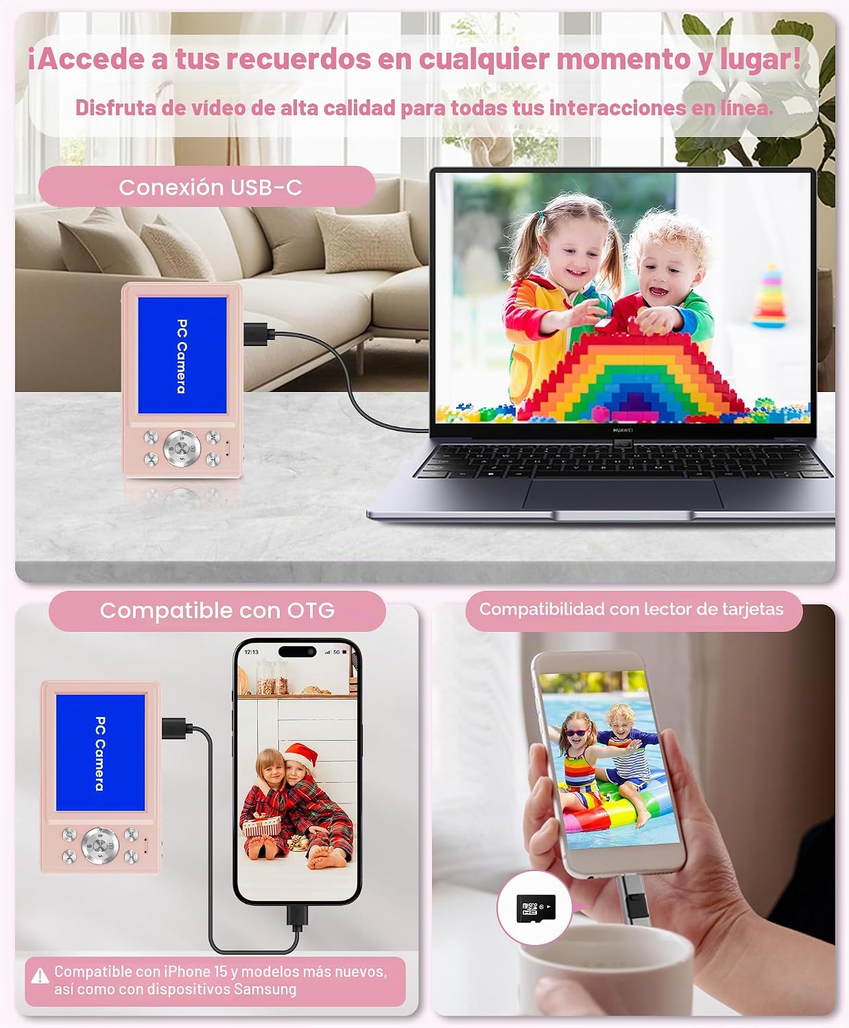WONNIE CÁMARA DIGITAL DE 56 MP, FHD 1080P PARA APUNTAR Y DISPARAR CON TARJETA SD DE 32 GB, 2 BATERÍAS Y CORDÓN, IDEAL - 7