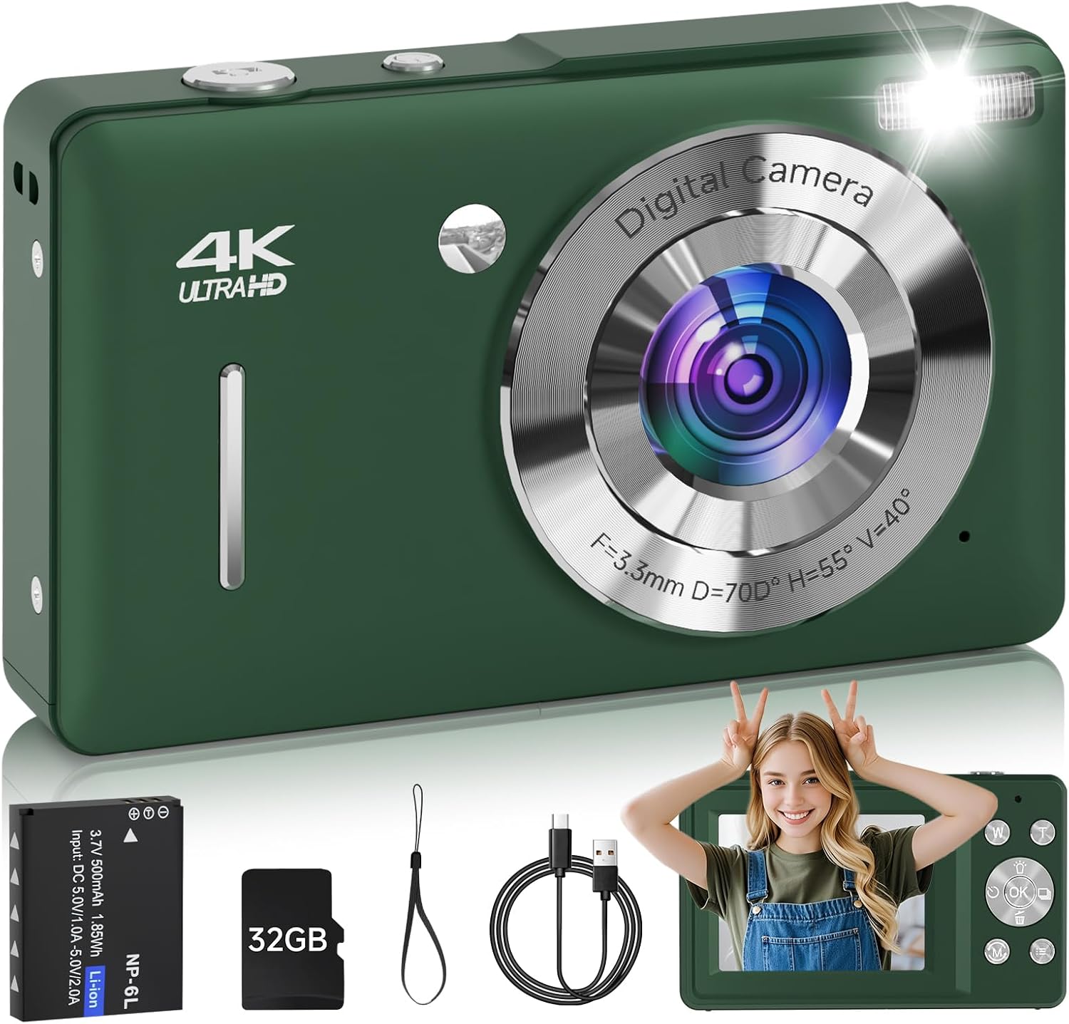 CÁMARA DIGITAL PARA NIÑOS, FHD 1080P 44MP CÁMARA DIGITAL DE APUNTAR Y DISPARAR CON DETECCIÓN DE ROSTRO, CAPTURA DE SONRISAS, - 1