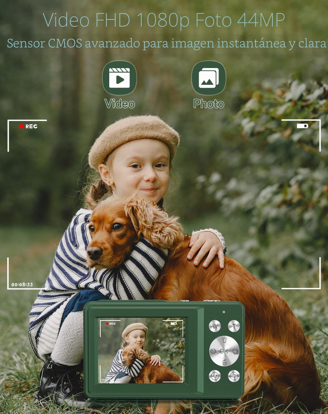 CÁMARA DIGITAL PARA NIÑOS, FHD 1080P 44MP CÁMARA DIGITAL DE APUNTAR Y DISPARAR CON DETECCIÓN DE ROSTRO, CAPTURA DE SONRISAS, - 2
