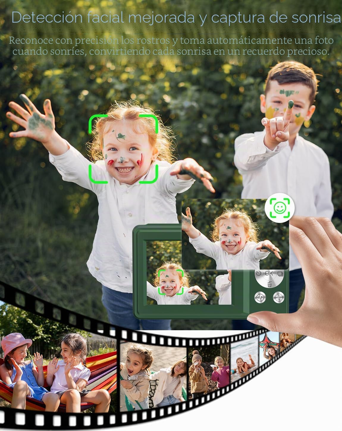 CÁMARA DIGITAL PARA NIÑOS, FHD 1080P 44MP CÁMARA DIGITAL DE APUNTAR Y DISPARAR CON DETECCIÓN DE ROSTRO, CAPTURA DE SONRISAS, - 5