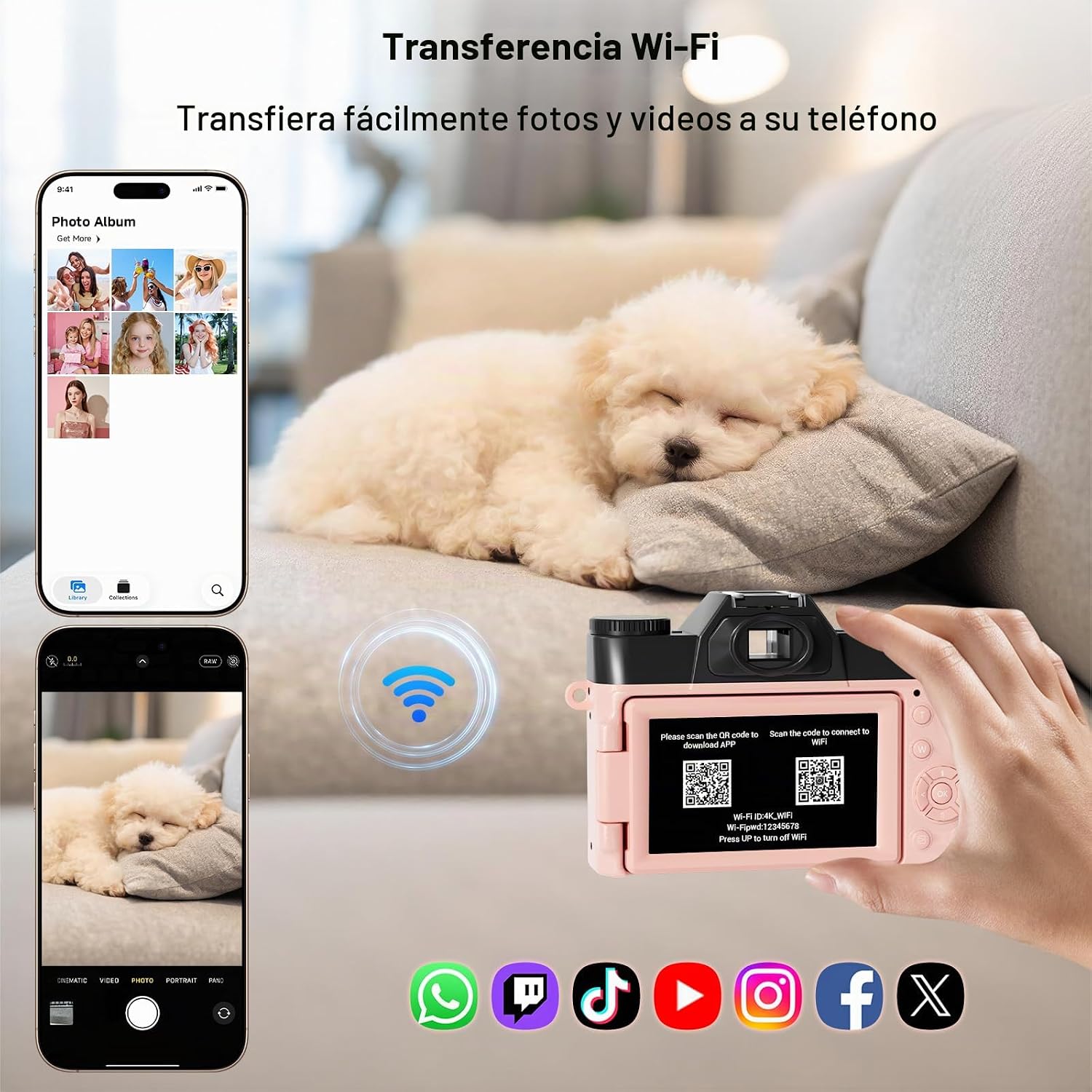 CÁMARA DIGITAL, FHD 4K 75MP WIFI PARA VIDEOBLOGGING Y YOUTUBE CON PANTALLA GIRATORIA DE 3 180 , TARJETA SD DE 64GB, ZOOM - 4