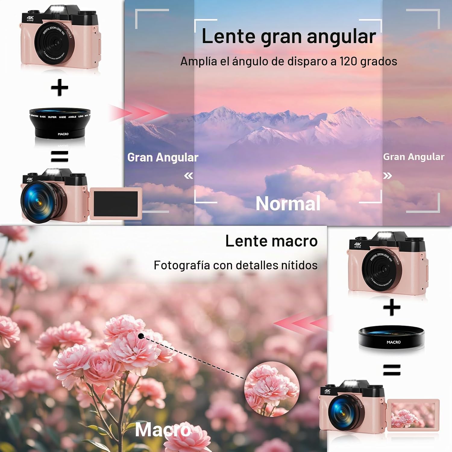 CÁMARA DIGITAL, FHD 4K 75MP WIFI PARA VIDEOBLOGGING Y YOUTUBE CON PANTALLA GIRATORIA DE 3 180 , TARJETA SD DE 64GB, ZOOM - 6