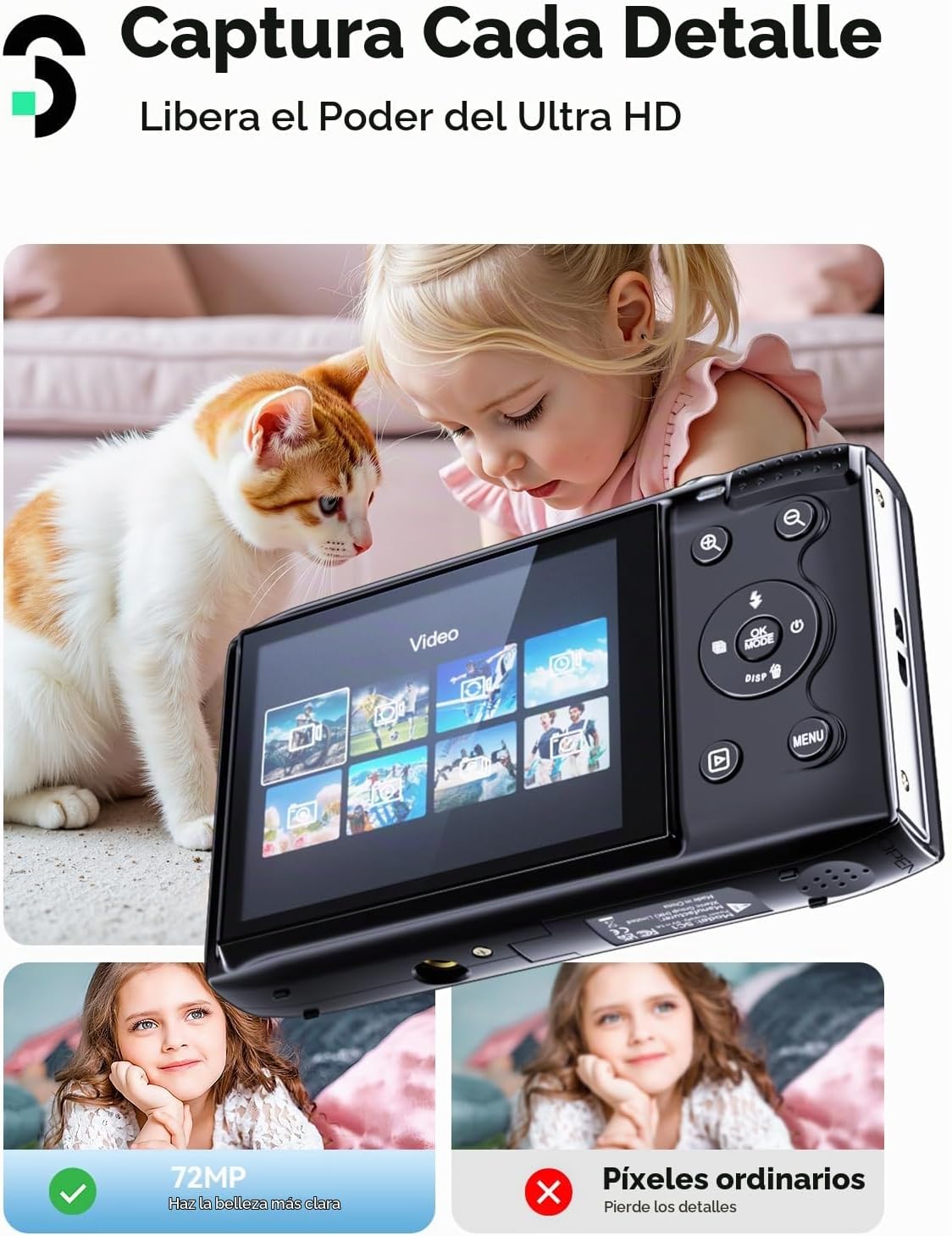 CÁMARA DIGITAL SOOMFON - CÁMARAS PARA NIÑOS MAX 72MP DE PUNTO Y DISPARO CON ZOOM 16X, TARJETA TF DE 32G, 2 BATERÍAS Y LECTOR - 2