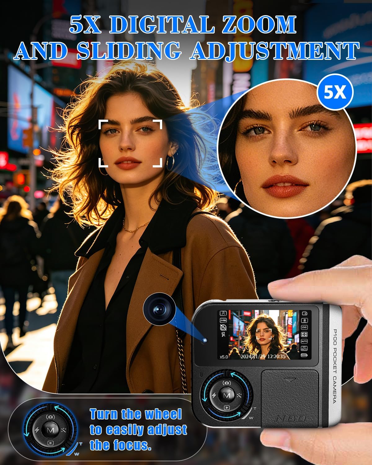 CÁMARA DIGITAL DE 64 MP Y 4K PARA FOTOGRAFÍA, CÁMARA DE BOLSILLO, DESLIZA PARA ENCENDER, ZOOM DIGITAL 5X, PANTALLA DUAL - 4