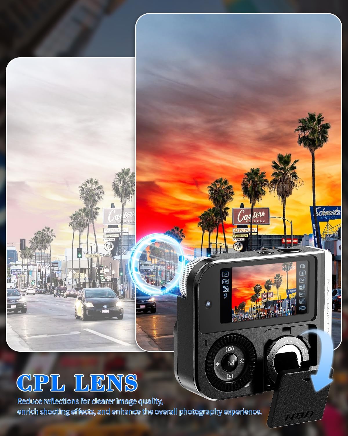 CÁMARA DIGITAL DE 64 MP Y 4K PARA FOTOGRAFÍA, CÁMARA DE BOLSILLO, DESLIZA PARA ENCENDER, ZOOM DIGITAL 5X, PANTALLA DUAL - 5