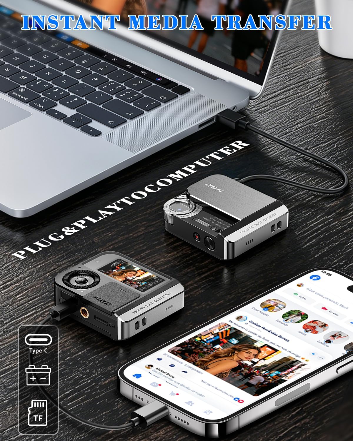 CÁMARA DIGITAL DE 64 MP Y 4K PARA FOTOGRAFÍA, CÁMARA DE BOLSILLO, DESLIZA PARA ENCENDER, ZOOM DIGITAL 5X, PANTALLA DUAL - 7