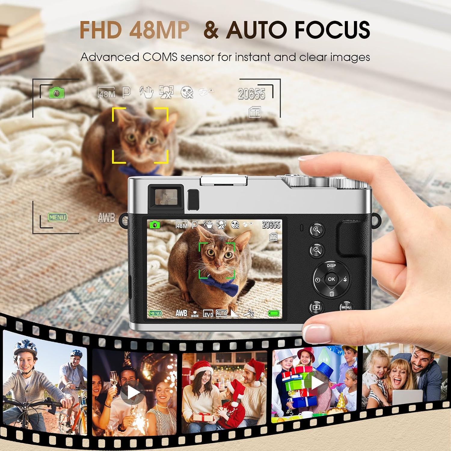CÁMARA DIGITAL 4K CON TARJETA SD, CÁMARA DE APUNTAR Y DISPARAR DE 48 MP CON VISOR DE FLASH Y DIAL, CÁMARA DE VLOGGING - 2