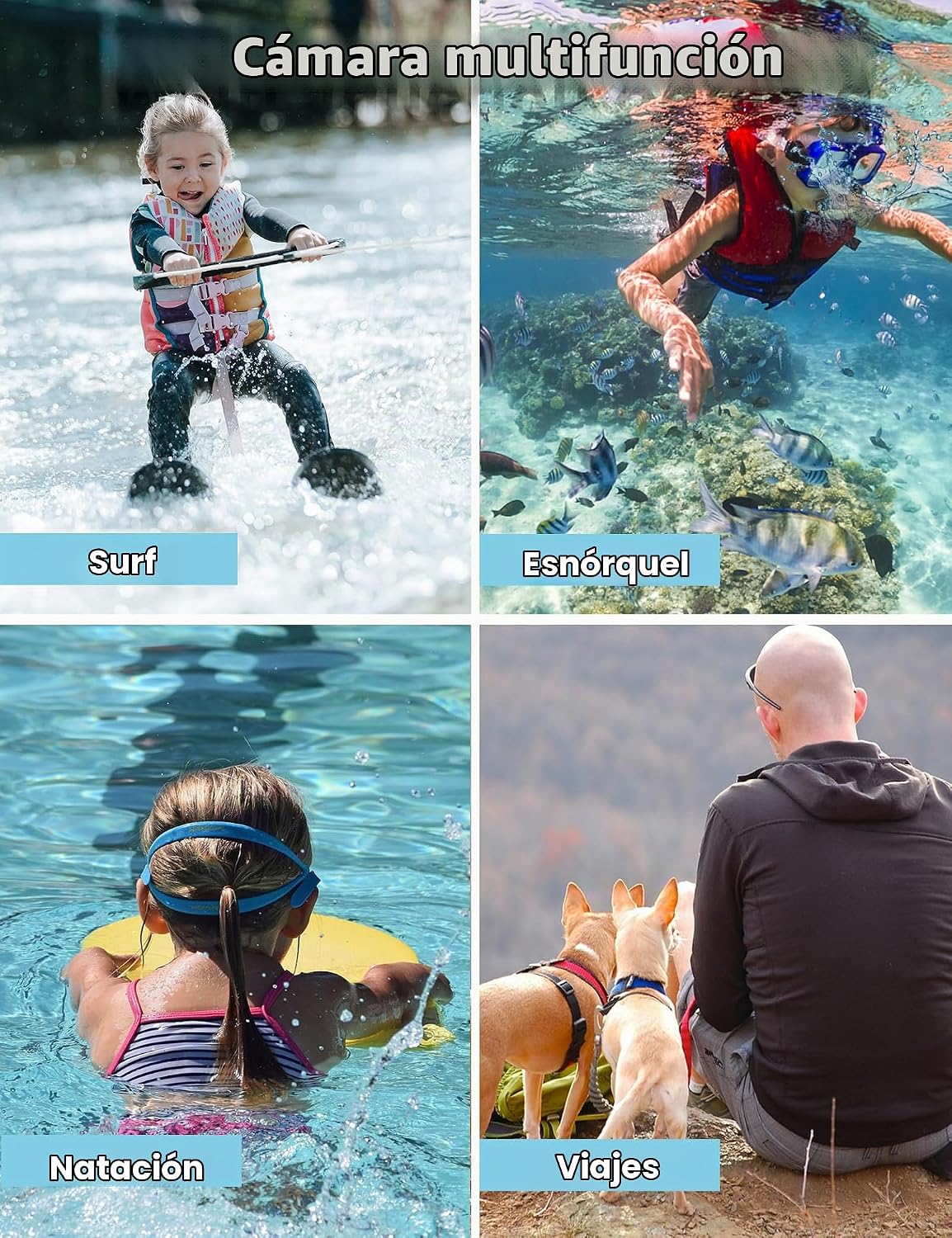 CÁMARA SUBMARINA 4K DE 48 MEGAPÍXELES CON ENFOQUE AUTOMÁTICO, SELFIE DE DOBLE PANTALLA, RESISTENTE AL AGUA CON CORREA - 6