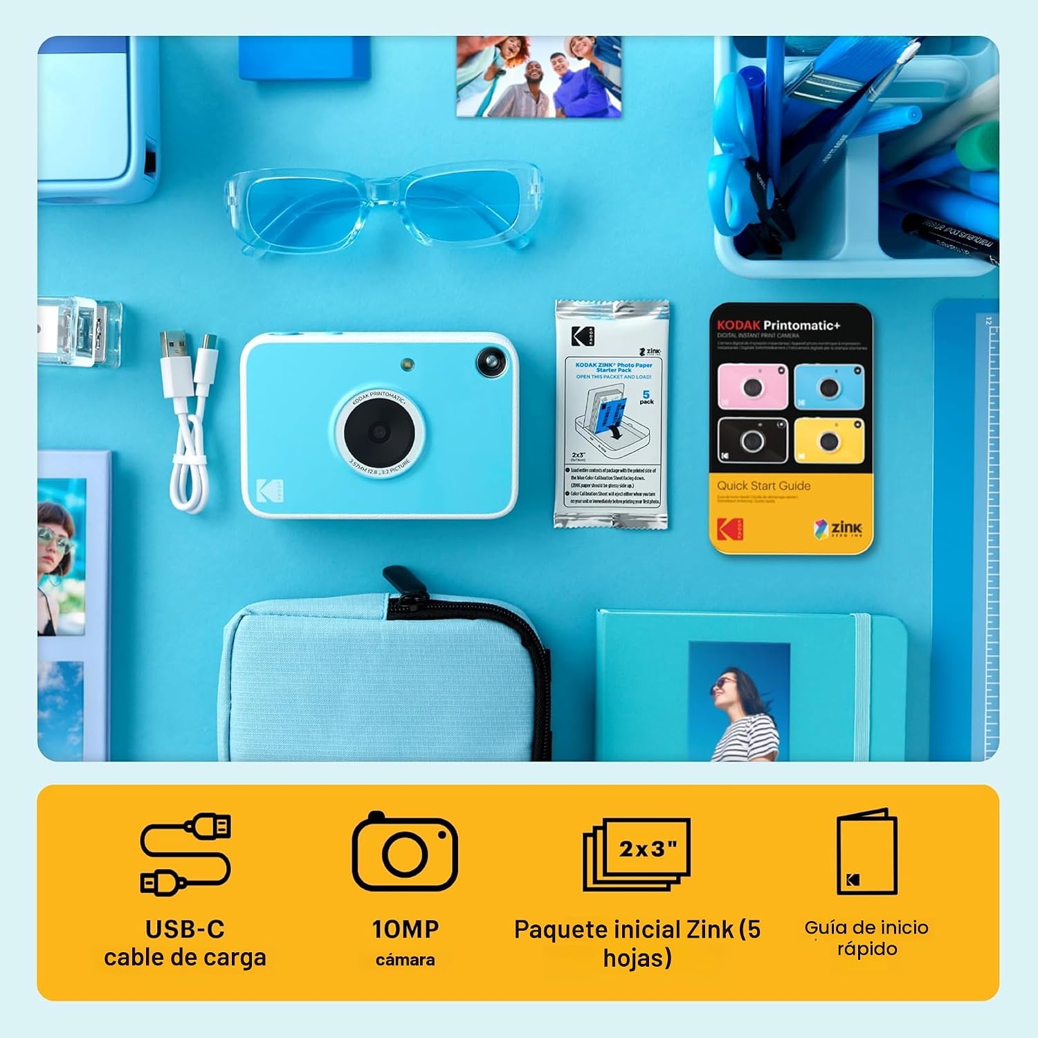 KODAK PRINTOMATIC CÁMARA DIGITAL DE IMPRESIÓN INSTANTÁNEA AZUL DE 10MP, CÁMARA PORTÁTIL CON INDICADOR DE ESTADO LED RGB - 3