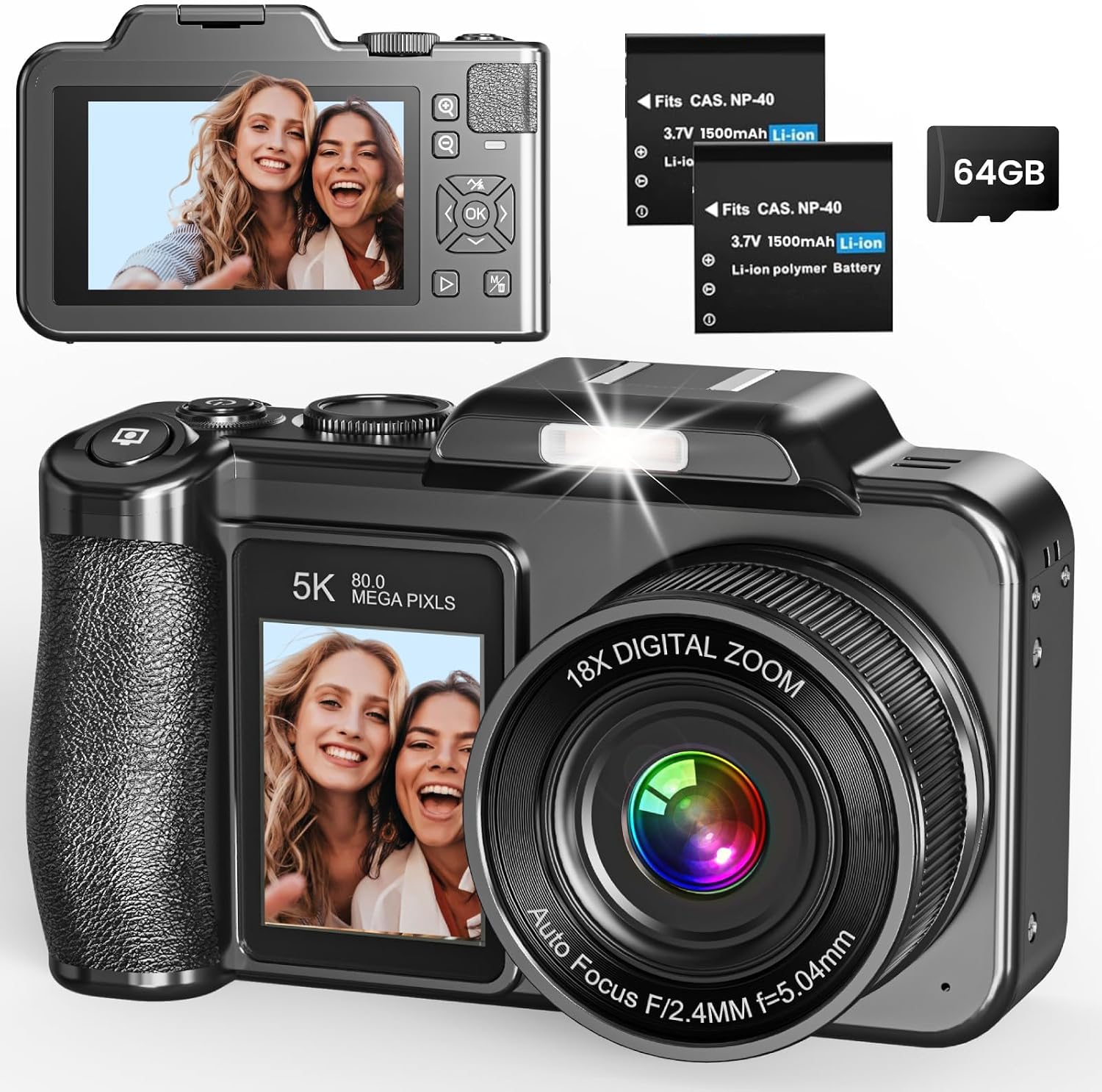 CÁMARA DIGITAL, 5K 80MP 3.5 PULGADAS 2 PULGADAS CÁMARAS DE DOBLE PANTALLA PARA ENFOQUE AUTOMÁTICO DE FOTOGRAFÍA, CÁMARA - 1