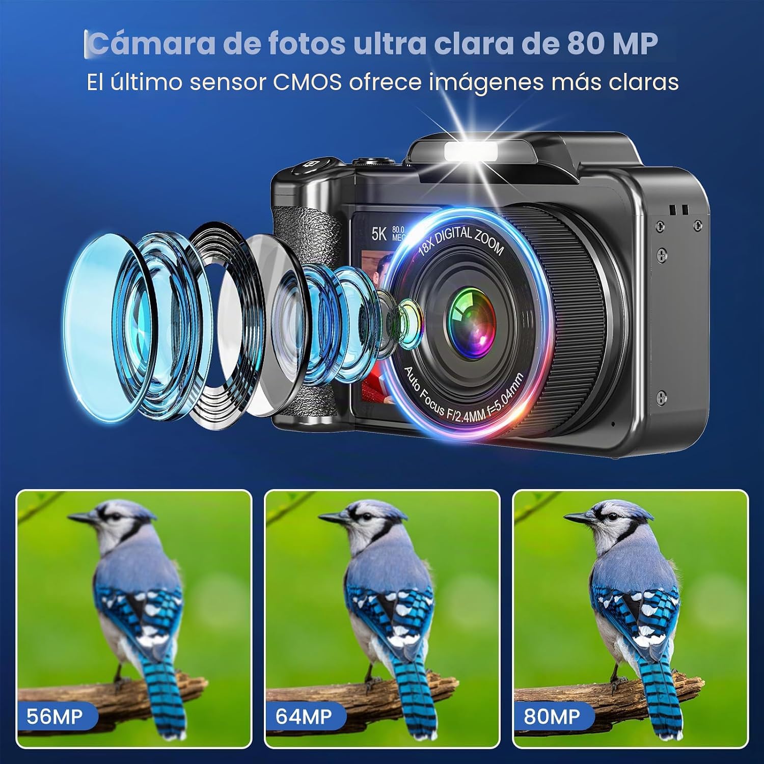 CÁMARA DIGITAL, 5K 80MP 3.5 PULGADAS 2 PULGADAS CÁMARAS DE DOBLE PANTALLA PARA ENFOQUE AUTOMÁTICO DE FOTOGRAFÍA, CÁMARA - 3