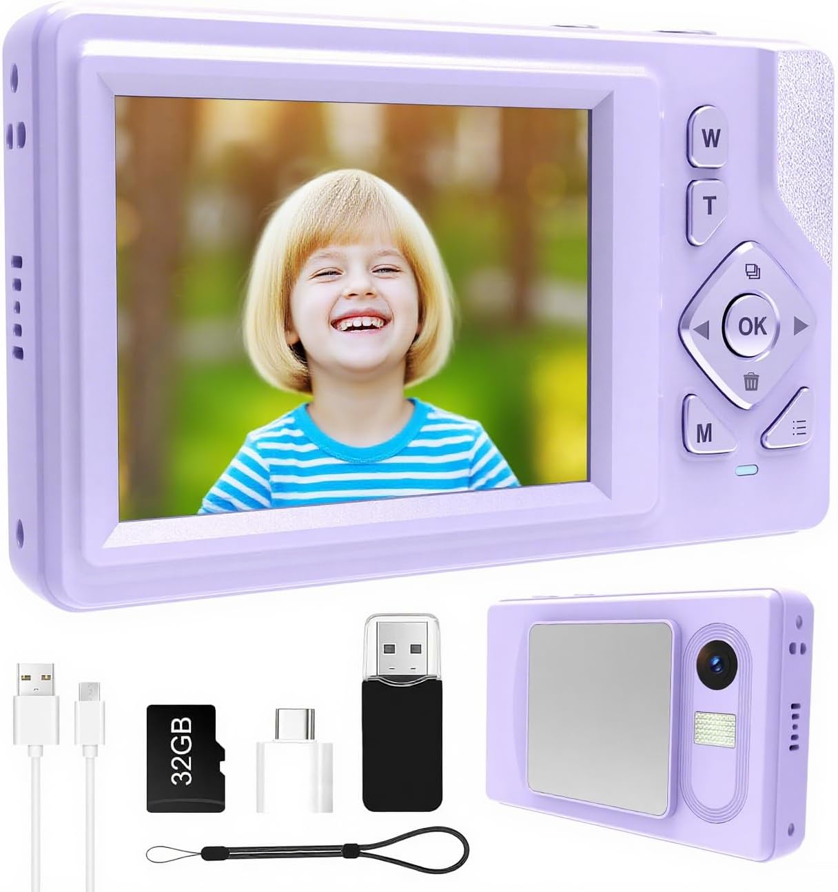 CÁMARA DIGITAL PARA NIÑOS, ADOLESCENTES, PRINCIPIANTES, COMPACTA, APUNTAR Y DISPARAR, COLOR MORADO - 1