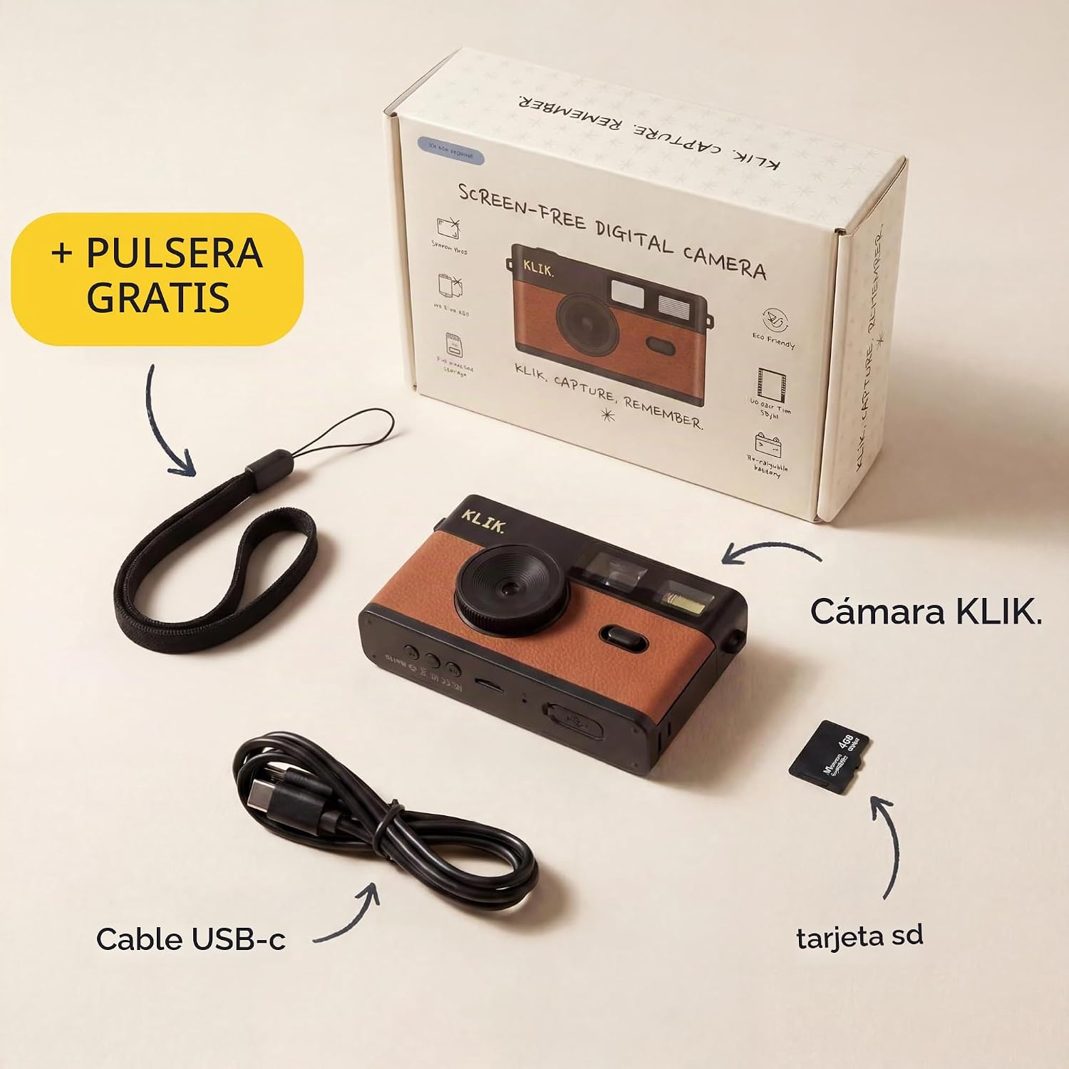 KLIK CÁMARA DIGITAL SIN PANTALLA MANTENTE PRESENTE Y CAPTURA FOTOS VINTAGE DE ESTILO RETRO 8MP, 3 FILTROS ESTILO PELÍCULA, - 7