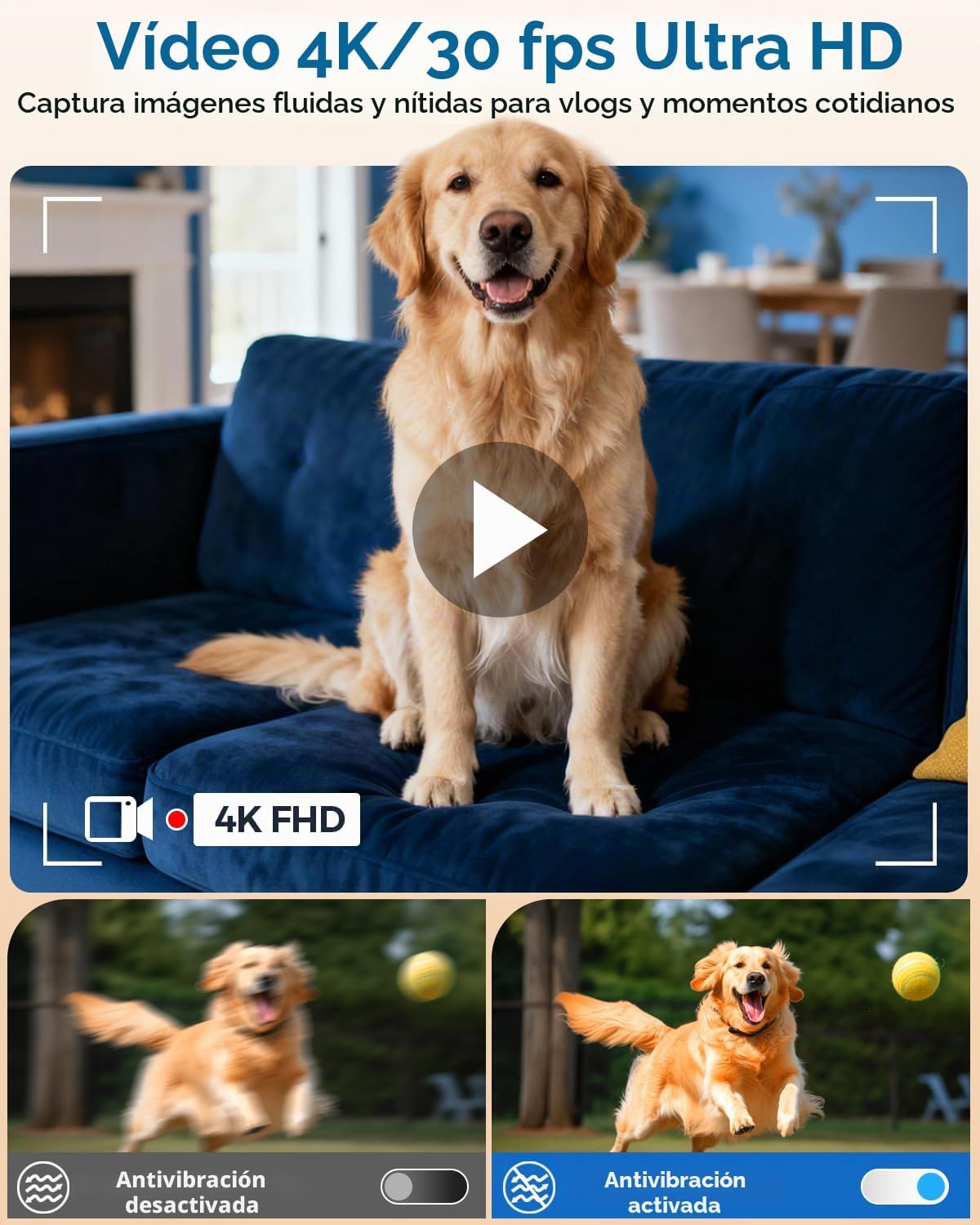 CÁMARA DIGITAL 4K PARA VIAJES FOTOGRÁFICOS, CÁMARA DE VLOGGING DE ENFOQUE AUTOMÁTICO DE 56 MP PARA YOUTUBE, ZOOM DE 16X - 3