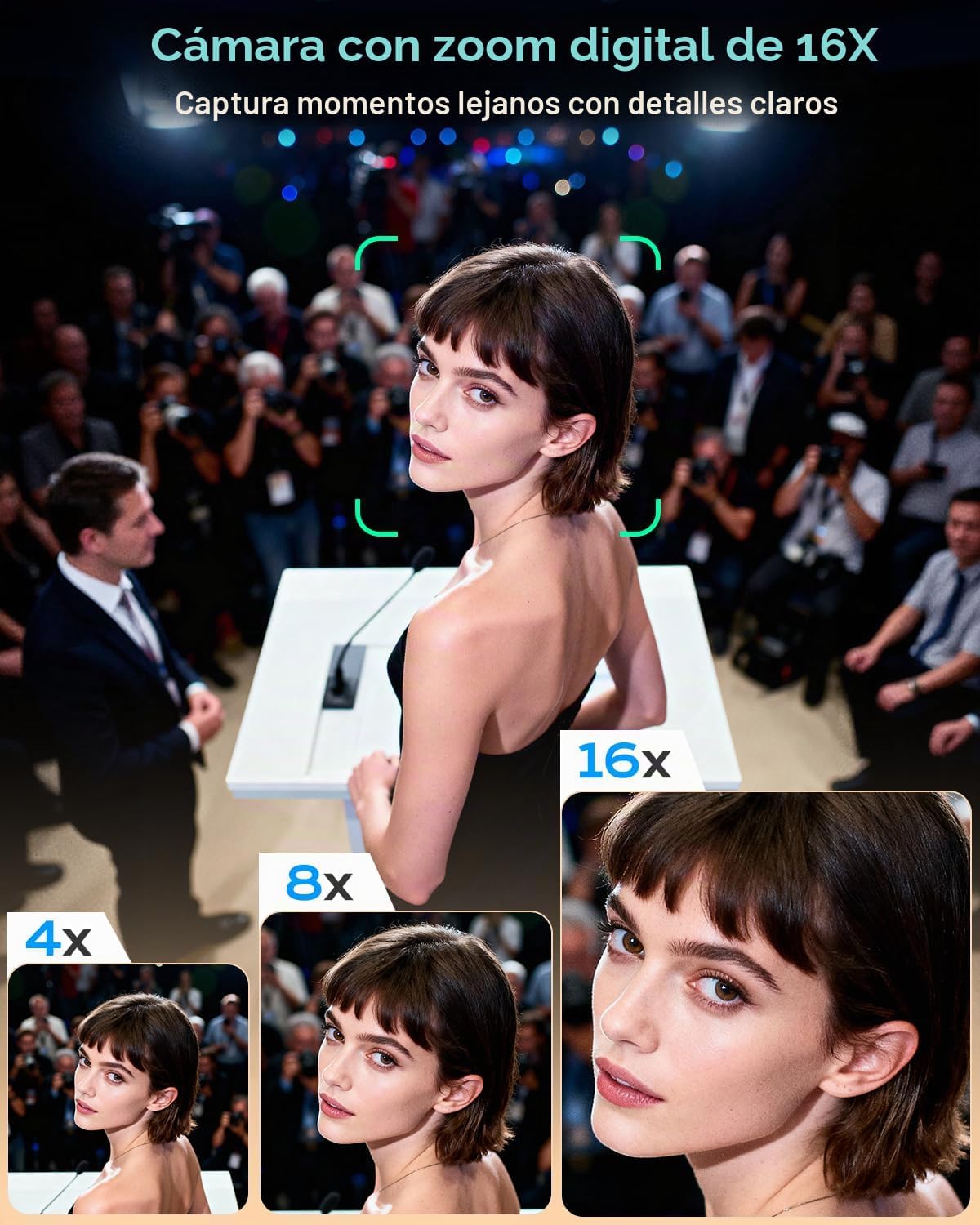 CÁMARA DIGITAL 4K PARA VIAJES FOTOGRÁFICOS, CÁMARA DE VLOGGING DE ENFOQUE AUTOMÁTICO DE 56 MP PARA YOUTUBE, ZOOM DE 16X - 5