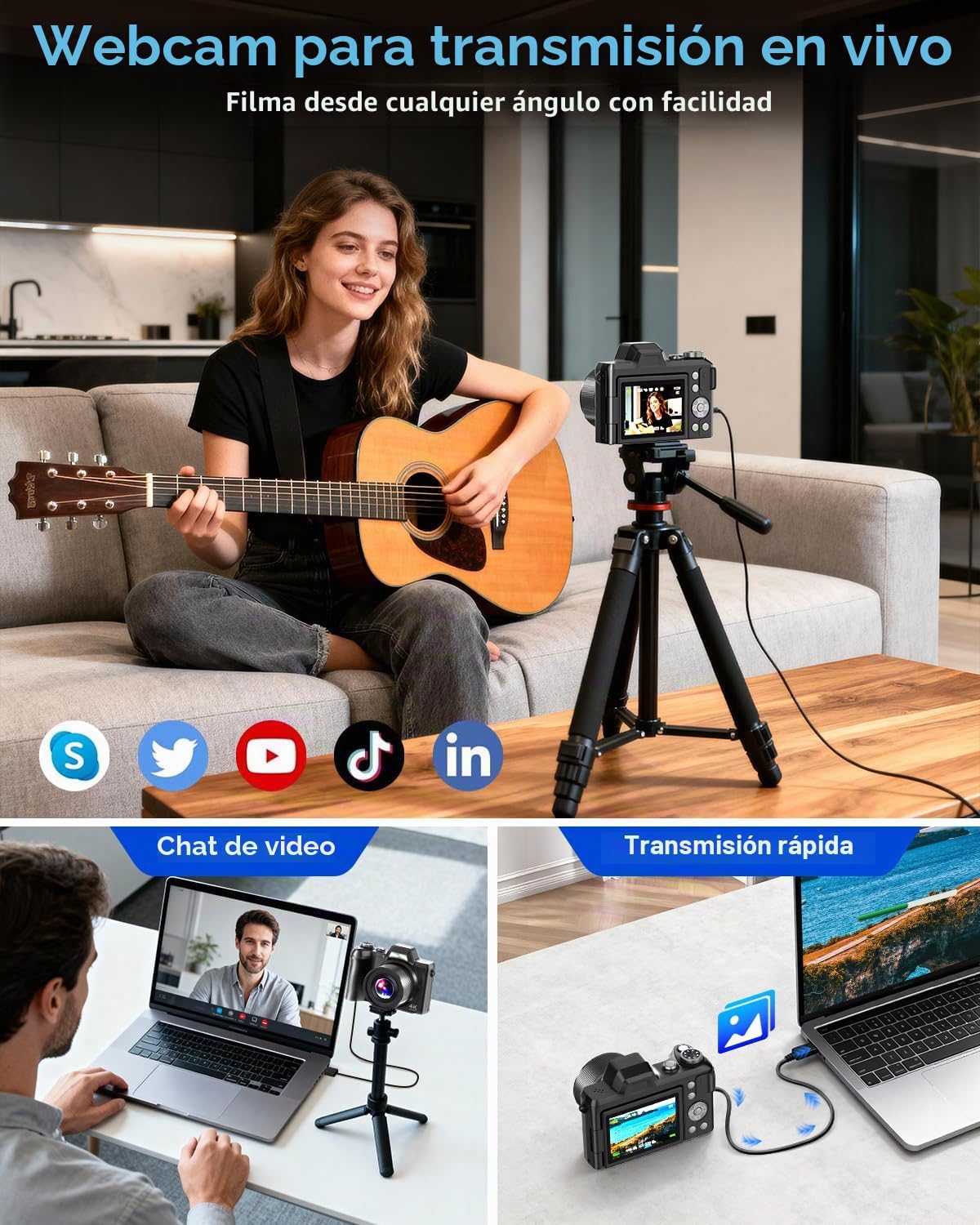 CÁMARA DIGITAL 4K PARA VIAJES FOTOGRÁFICOS, CÁMARA DE VLOGGING DE ENFOQUE AUTOMÁTICO DE 56 MP PARA YOUTUBE, ZOOM DE 16X - 7