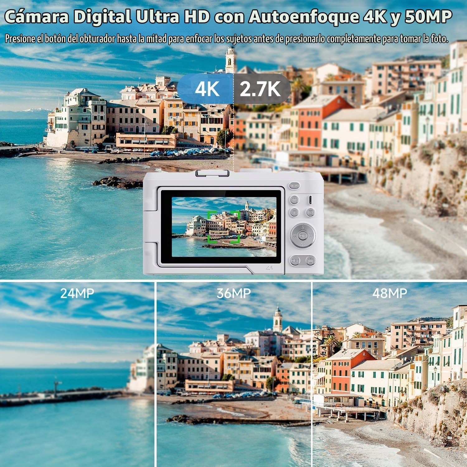 CÁMARA DIGITAL 4K PARA FOTOGRAFÍA, CÁMARA DE VLOGGING DE 50 MP PARA VIDEO DE YOUTUBE CON FLASH Y PANTALLA ABATIBLE DE 180 - 4