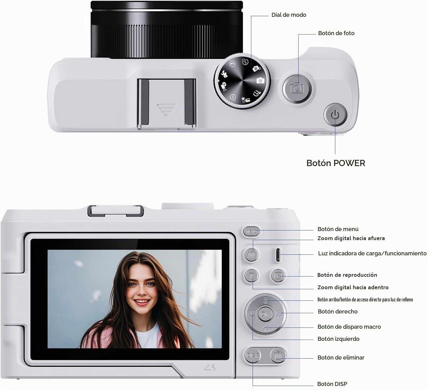 CÁMARA DIGITAL 4K PARA FOTOGRAFÍA, CÁMARA DE VLOGGING DE 50 MP PARA VIDEO DE YOUTUBE CON FLASH Y PANTALLA ABATIBLE DE 180 - 7