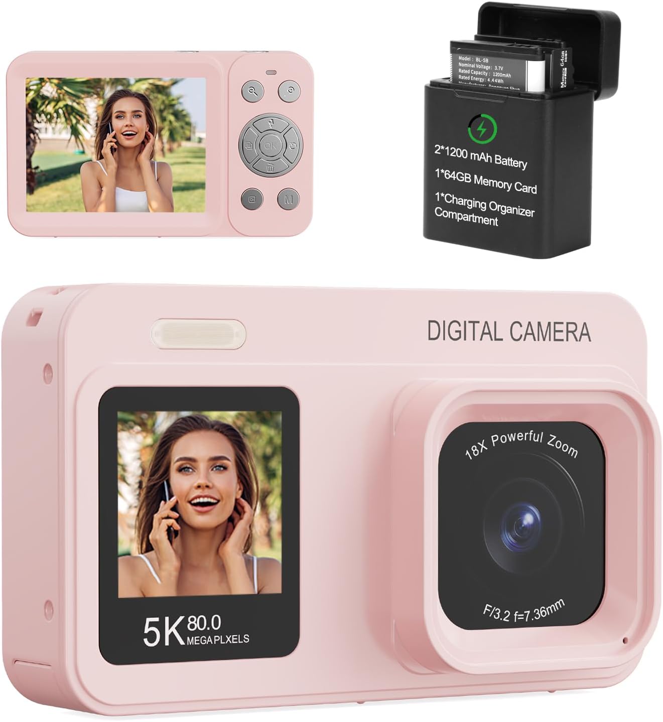 CÁMARA DIGITAL DE DOBLE PANTALLA 5K MEJORADA, CÁMARA DE FOTOGRAFÍA VLOG DE 80MP PARA YOUTUBE, CAMPUS, VIAJES, CÁMARA - 1