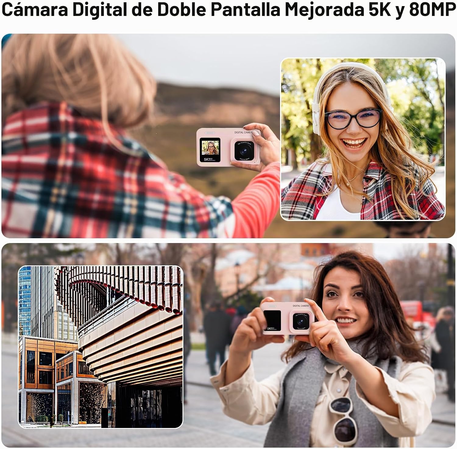 CÁMARA DIGITAL DE DOBLE PANTALLA 5K MEJORADA, CÁMARA DE FOTOGRAFÍA VLOG DE 80MP PARA YOUTUBE, CAMPUS, VIAJES, CÁMARA - 3