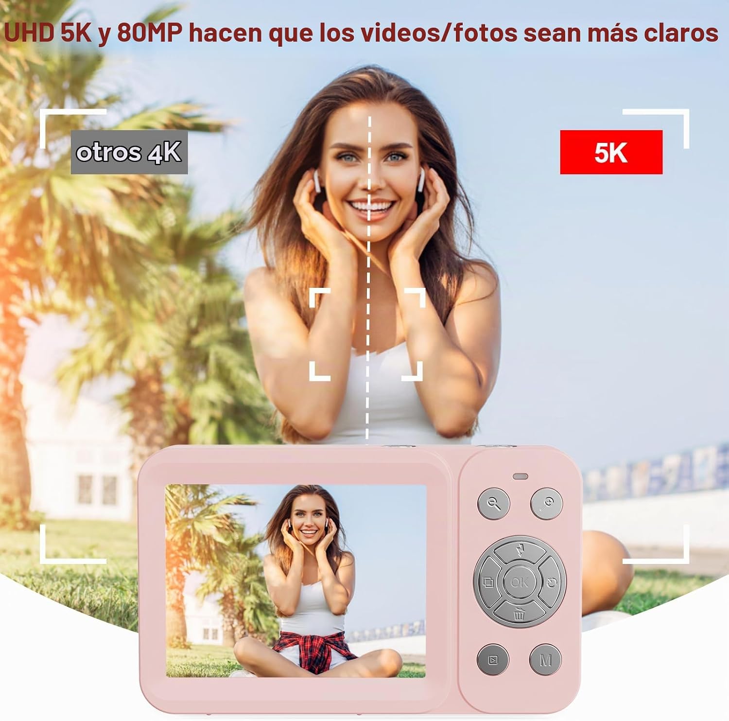 CÁMARA DIGITAL DE DOBLE PANTALLA 5K MEJORADA, CÁMARA DE FOTOGRAFÍA VLOG DE 80MP PARA YOUTUBE, CAMPUS, VIAJES, CÁMARA - 5