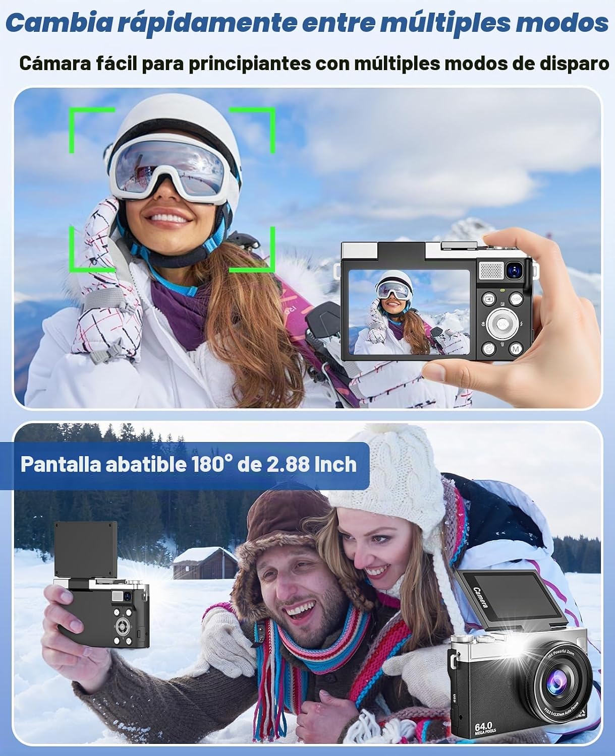 NUEVA CÁMARA DIGITAL 4K PARA FOTOGRAFÍA Y VLOGGING, CÁMARAS DE VIAJE CON PANTALLA ABATIBLE DE 180 DE 64MP Y 2.88 PULGADAS - 5