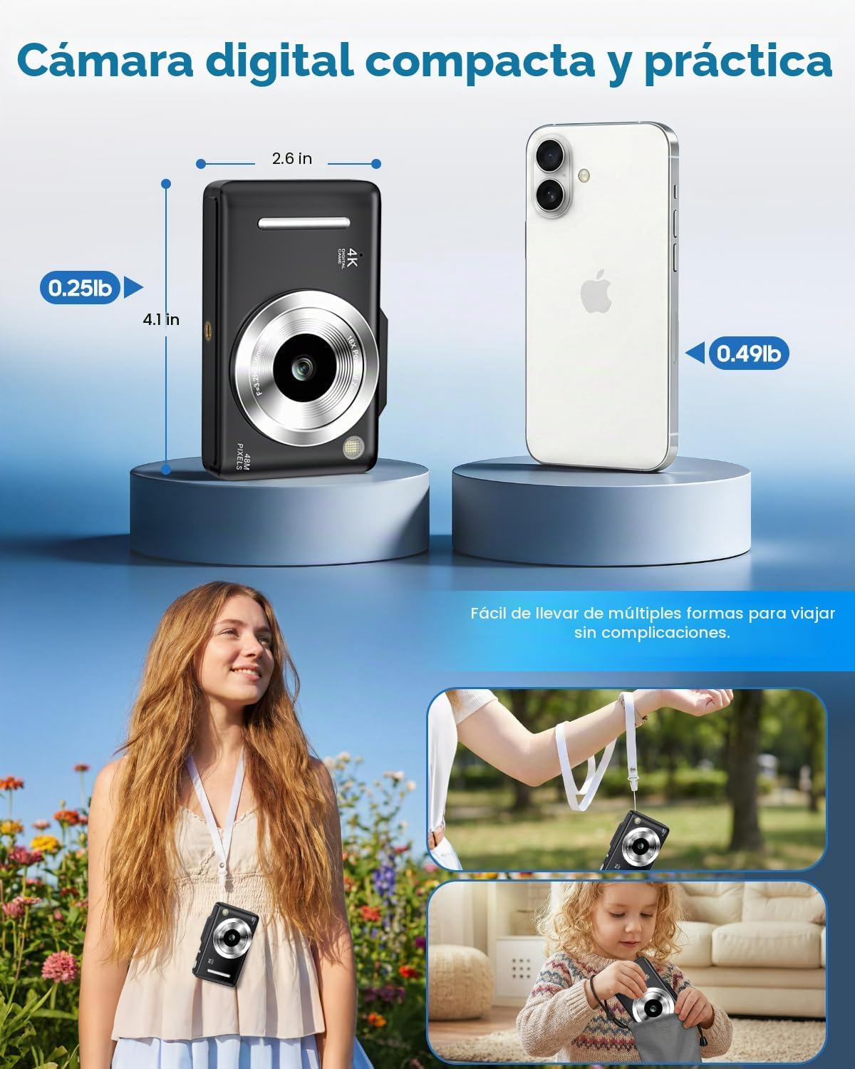 CÁMARA DIGITAL 4K PARA NIÑOS, CÁMARA DE ENFOQUE AUTOMÁTICO DE 48 MP CON TARJETA DE 32 GB, ZOOM 16X, ANTI-VIBRACIÓN, CÁMARA - 2