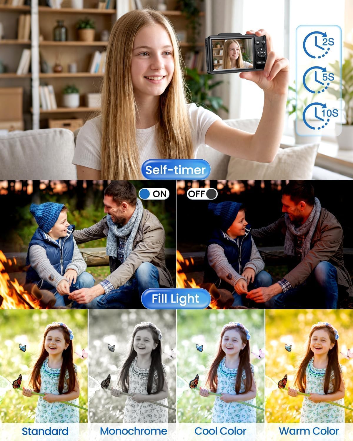 CÁMARA DIGITAL 4K PARA NIÑOS, CÁMARA DE ENFOQUE AUTOMÁTICO DE 48 MP CON TARJETA DE 32 GB, ZOOM 16X, ANTI-VIBRACIÓN, CÁMARA - 6