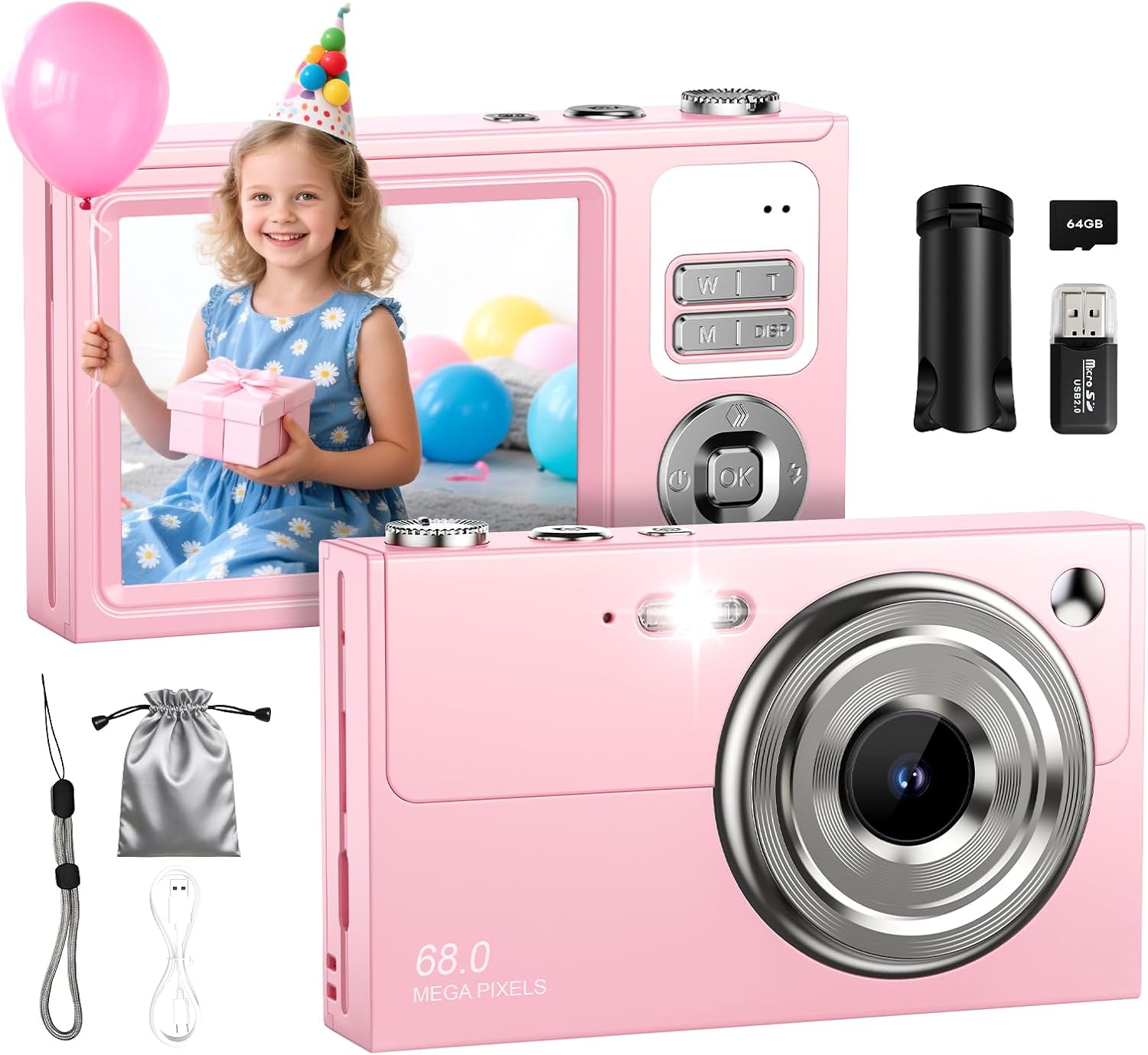 CÁMARA DIGITAL PARA NIÑOS Y PRINCIPIANTES 64GB SD POINT AND SHOOT CÁMARAS - 1