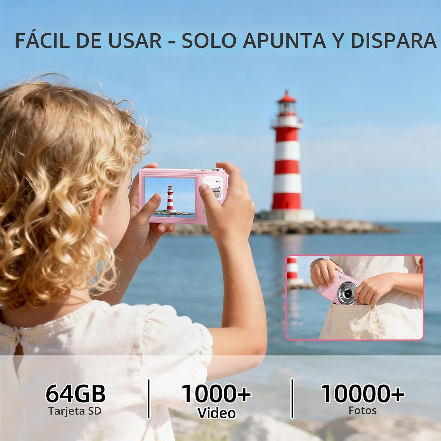 CÁMARA DIGITAL PARA NIÑOS Y PRINCIPIANTES 64GB SD POINT AND SHOOT CÁMARAS - 3