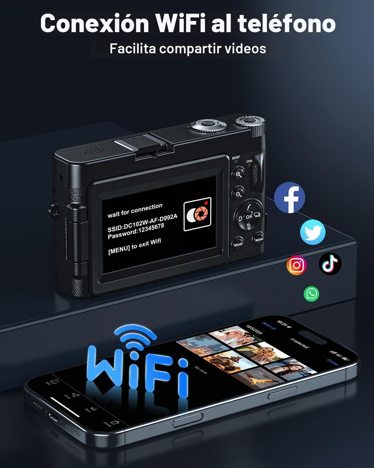 CÁMARA DIGITAL 4K PARA FOTOGRAFÍA, WIFI DE 64 MEGAPÍXELES CON PANTALLA GIRATORIA DE 180 DE 3 CON ENFOQUE AUTOMÁTICO, CÁMARA - 4