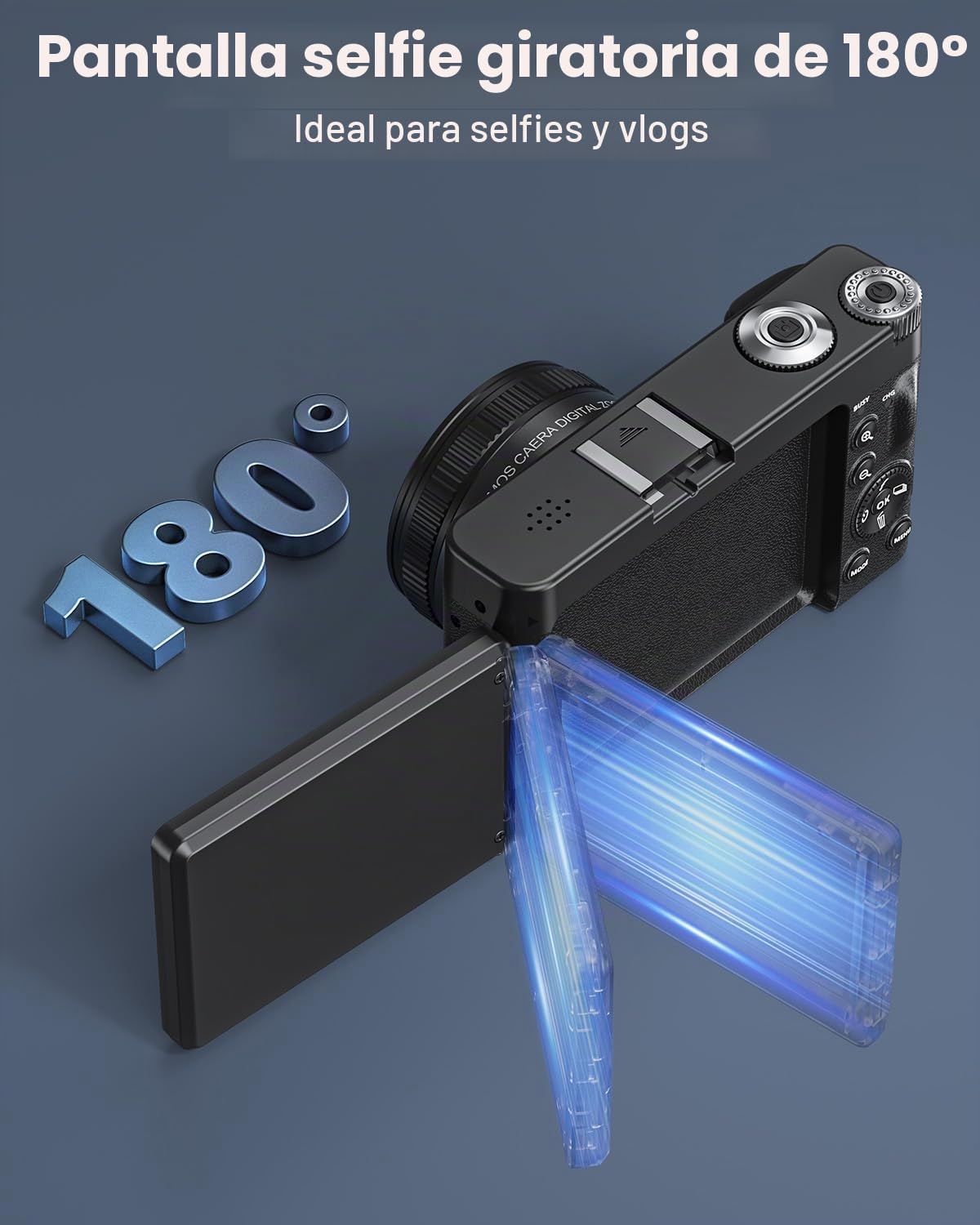 CÁMARA DIGITAL 4K PARA FOTOGRAFÍA, WIFI DE 64 MEGAPÍXELES CON PANTALLA GIRATORIA DE 180 DE 3 CON ENFOQUE AUTOMÁTICO, CÁMARA - 5