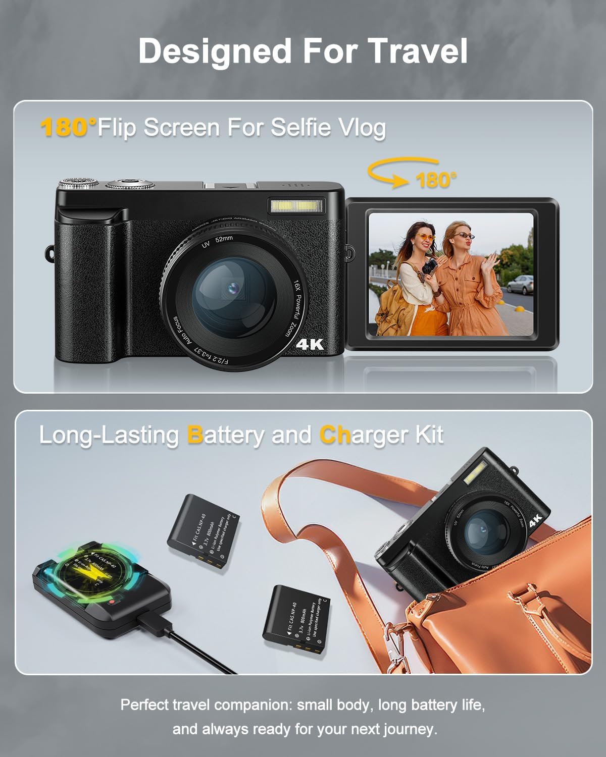 CÁMARA DIGITAL, CÁMARA DIGITAL COMPACTA PARA ADOLESCENTES Y ADULTOS, PARA VIAJES, CÁMARA DE VLOGGING PARA FOTOGRAFÍA - 4