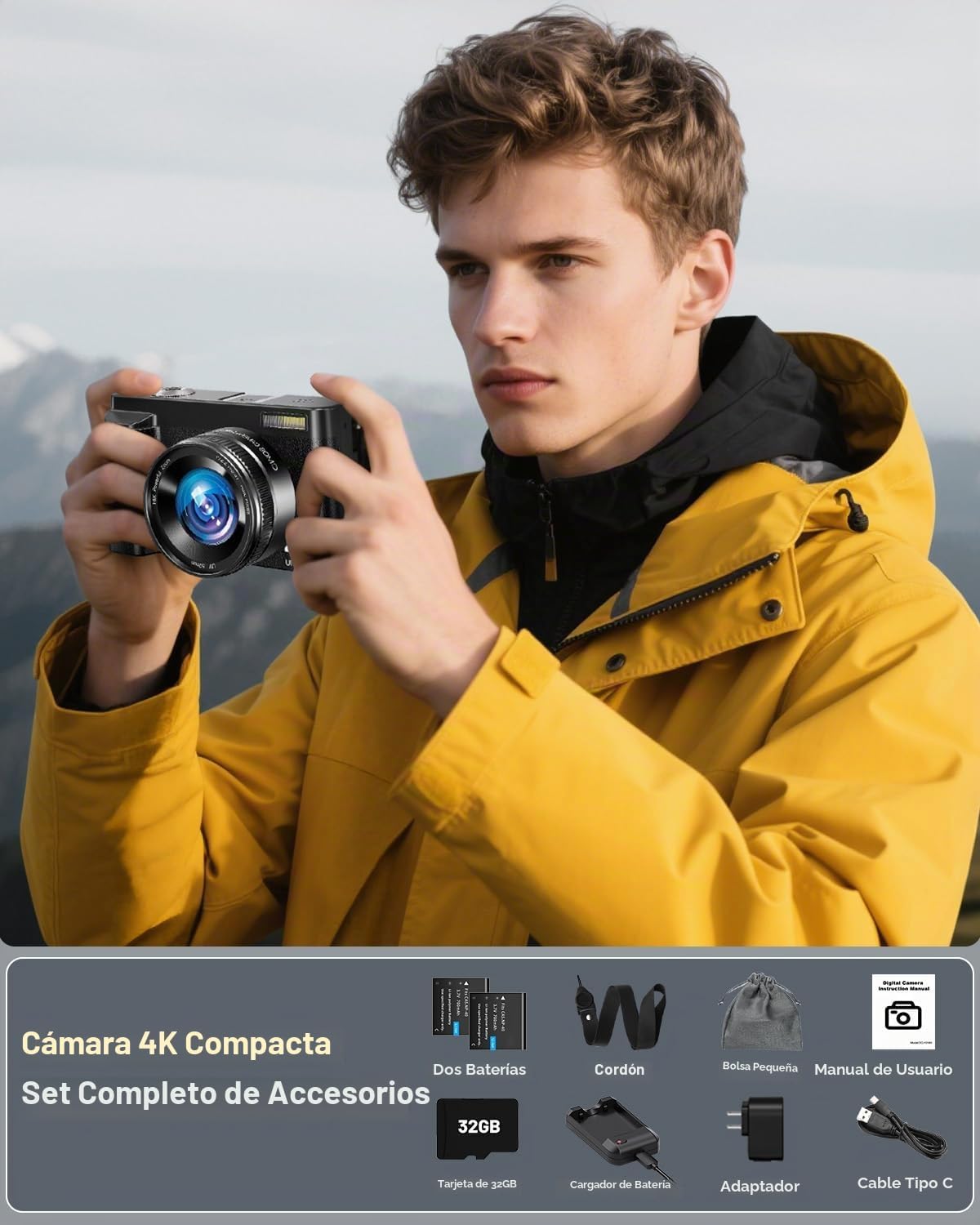 CÁMARA DIGITAL, CÁMARA DIGITAL COMPACTA PARA ADOLESCENTES Y ADULTOS, PARA VIAJES, CÁMARA DE VLOGGING PARA FOTOGRAFÍA - 6