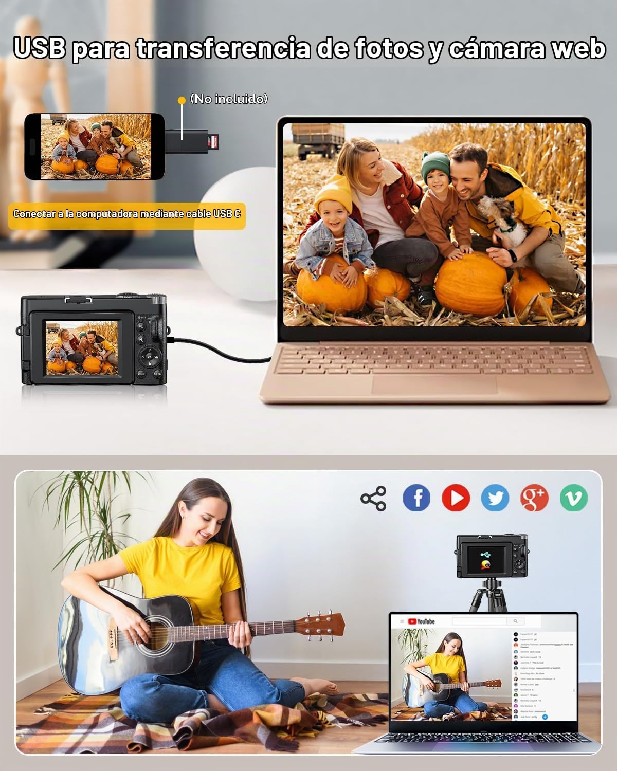 CÁMARA DIGITAL, CÁMARA DIGITAL COMPACTA PARA ADOLESCENTES Y ADULTOS, PARA VIAJES, CÁMARA DE VLOGGING PARA FOTOGRAFÍA - 7