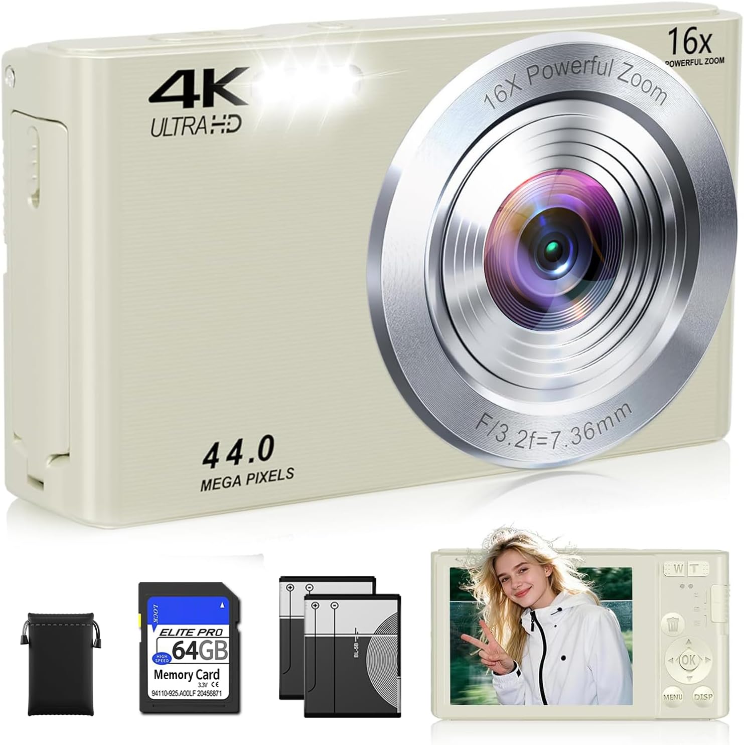 CÁMARA DIGITAL, CÁMARA DIGITAL FHD 4K MEJORADA PARA ADOLESCENTES, NIÑAS, NIÑOS, CÁMARAS DIGITALES COMPACTAS CON TARJETA - 1