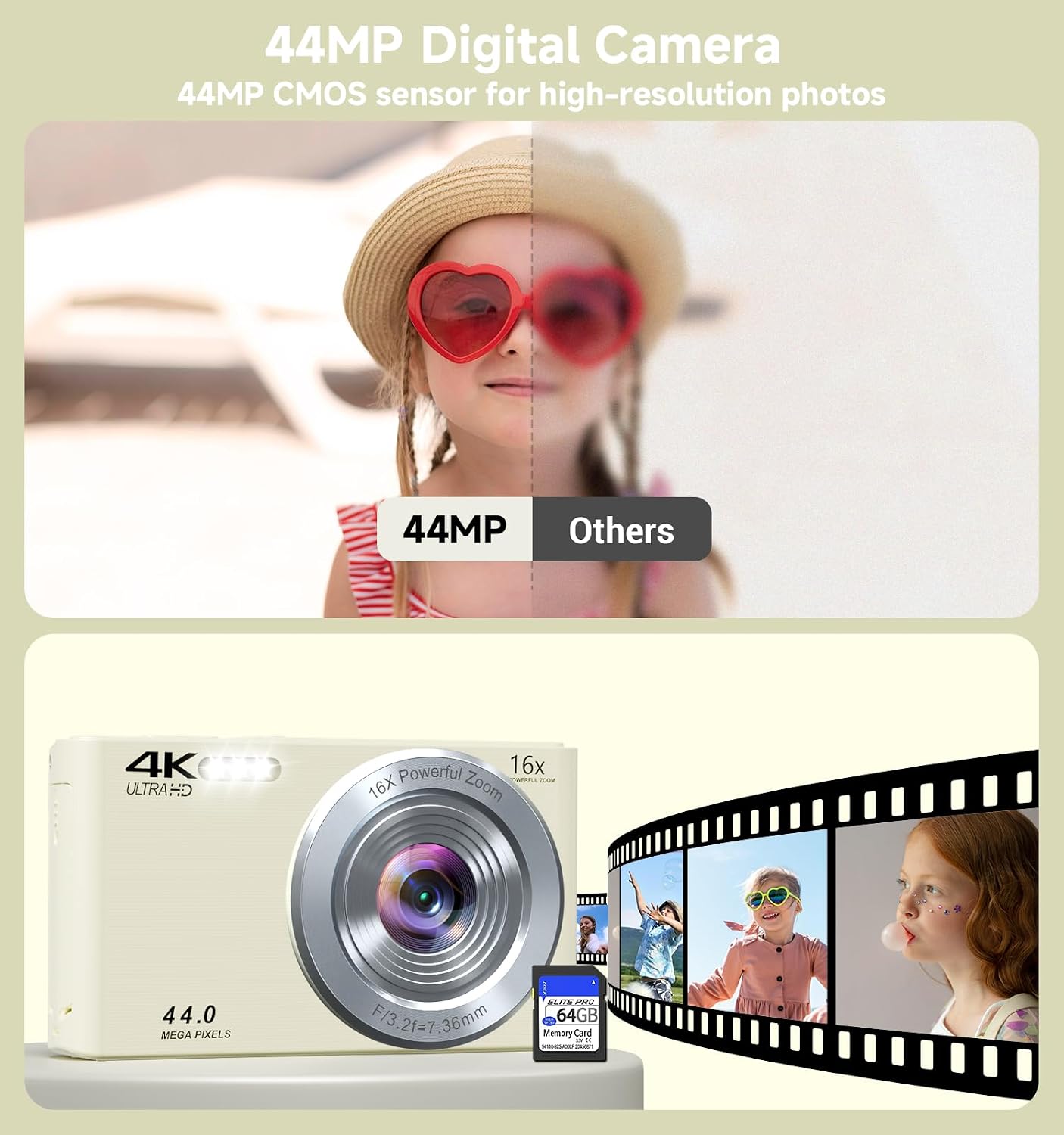 CÁMARA DIGITAL, CÁMARA DIGITAL FHD 4K MEJORADA PARA ADOLESCENTES, NIÑAS, NIÑOS, CÁMARAS DIGITALES COMPACTAS CON TARJETA - 3