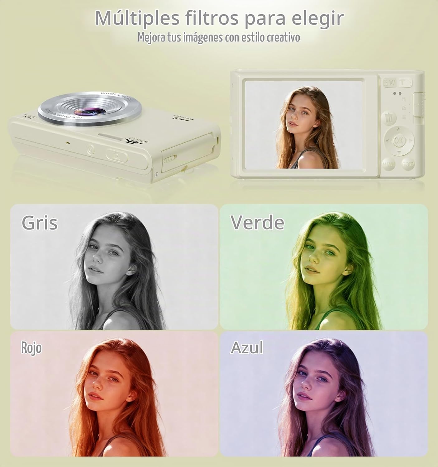 CÁMARA DIGITAL, CÁMARA DIGITAL FHD 4K MEJORADA PARA ADOLESCENTES, NIÑAS, NIÑOS, CÁMARAS DIGITALES COMPACTAS CON TARJETA - 5