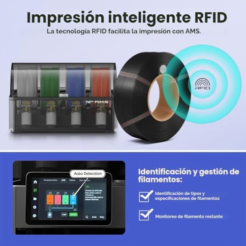 FILAMENTO DE REPUESTO BÁSICO PETG DE BAMBÚ DE 0.069 IN, 2.2 LBS 2.2 LIBRAS CON RFID PARA IMPRESORAS 3D BAMBU LAB A1/X1/P1, - 4