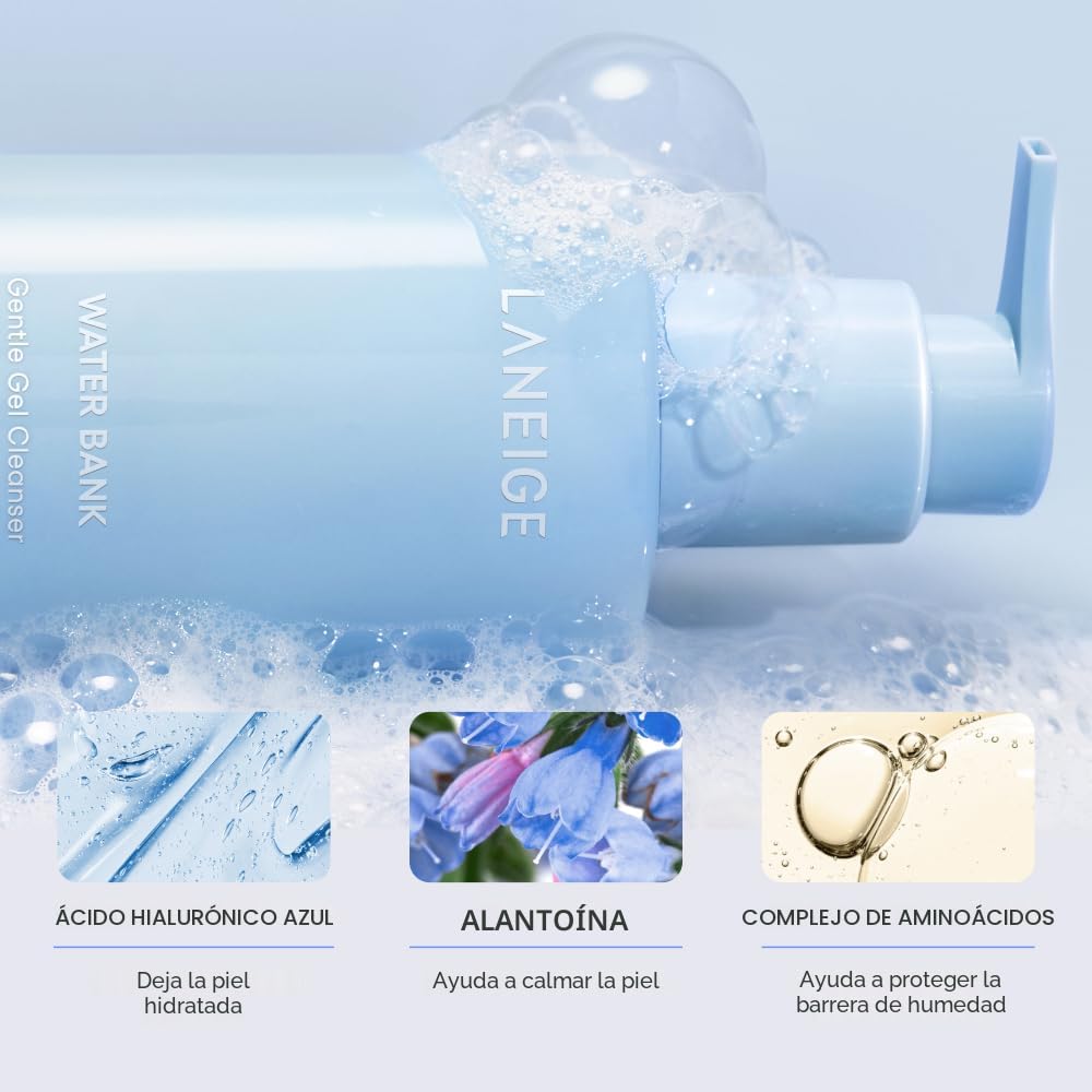 LANEIGE LIMPIADOR DE GEL SUAVE WATER BANK: PH EQUILIBRADO Y MEJORA LA BARRERA CON ÁCIDO HIALURÓNICO AZUL - 4