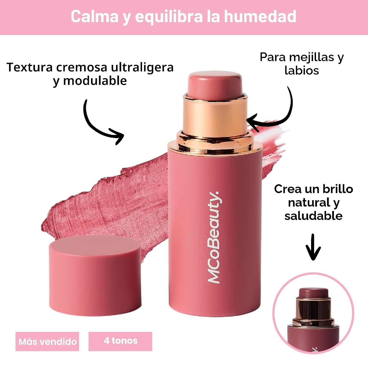 MCOBEAUTY - BARRA DE CREMA MULTIUSOS BABY FACE PARA LABIOS Y MEJILLAS - BARRA DE RUBOR EN TONO ROSA ROSA - CONTIENE ACEITE - 3