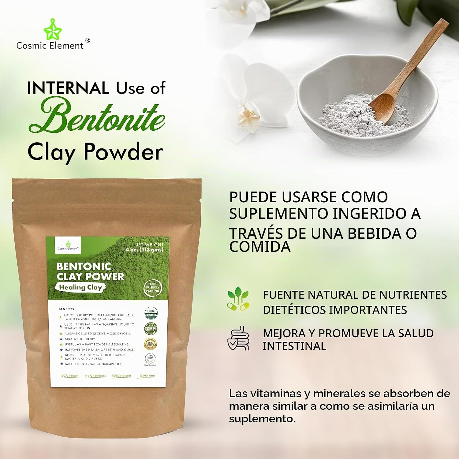 POLVO DE ARCILLA DE BENTONITA DE CALCIO 100% PURO, VEGANO, GRADO ALIMENTICIO, ARCILLA CURATIVA, DESINTOXICACIÓN - 5