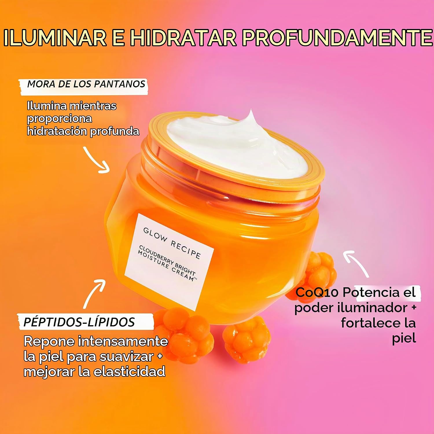 BRILLO GLOW RECIPE CLOUDBERRY BRIGHT CREMA REFILL POD CREMA FACIAL COREANA ULTRA HIDRATANTE PARA MUJERES CON COQ10, PÉPTIDOS - 2