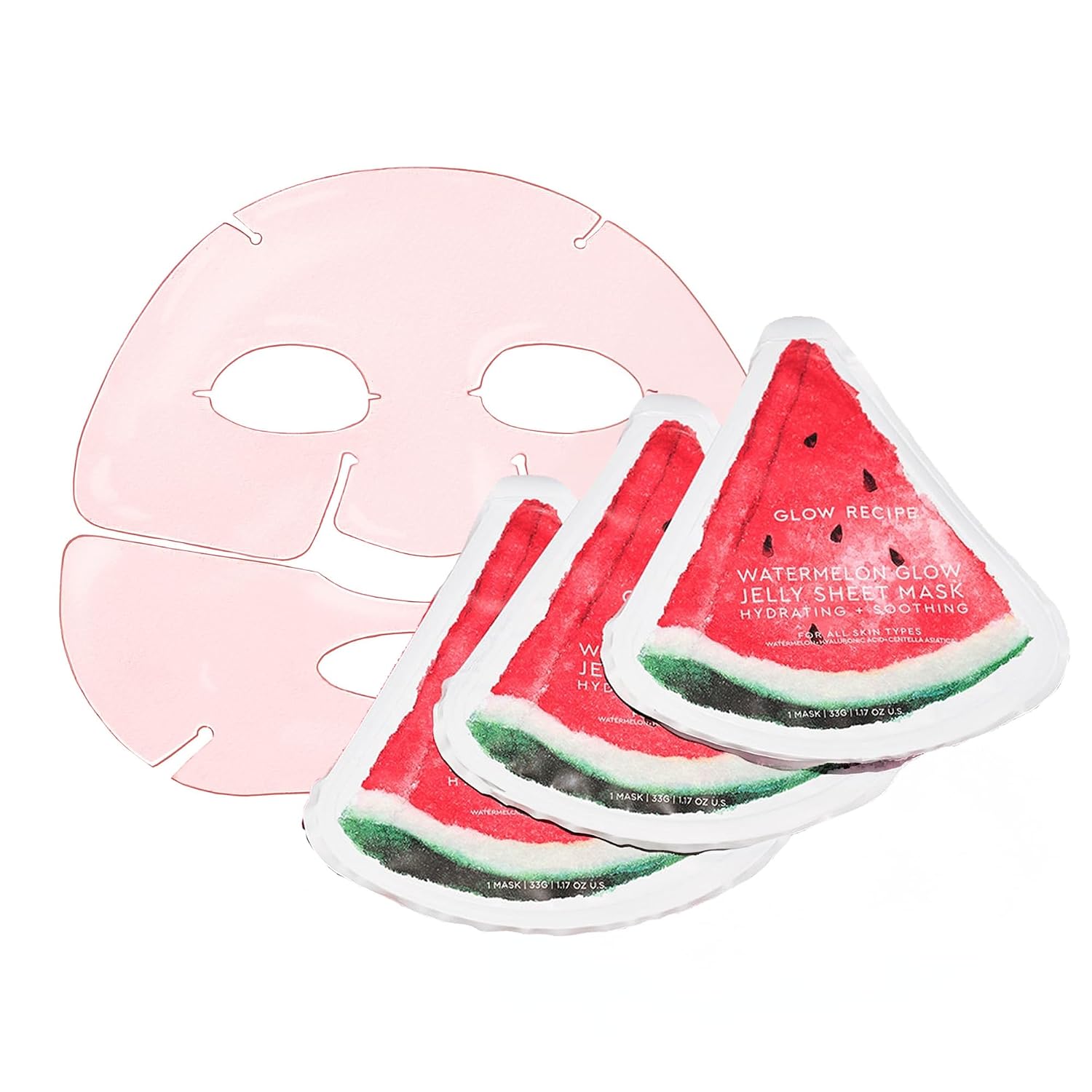 BRILLO GLOW RECIPE WATERMELON BRILLO GLOW JELLY - PAQUETE DE 3 MASCARILLAS DESECHABLES DE HIDROGEL CON CENTELLA ASIÁTICA - 1