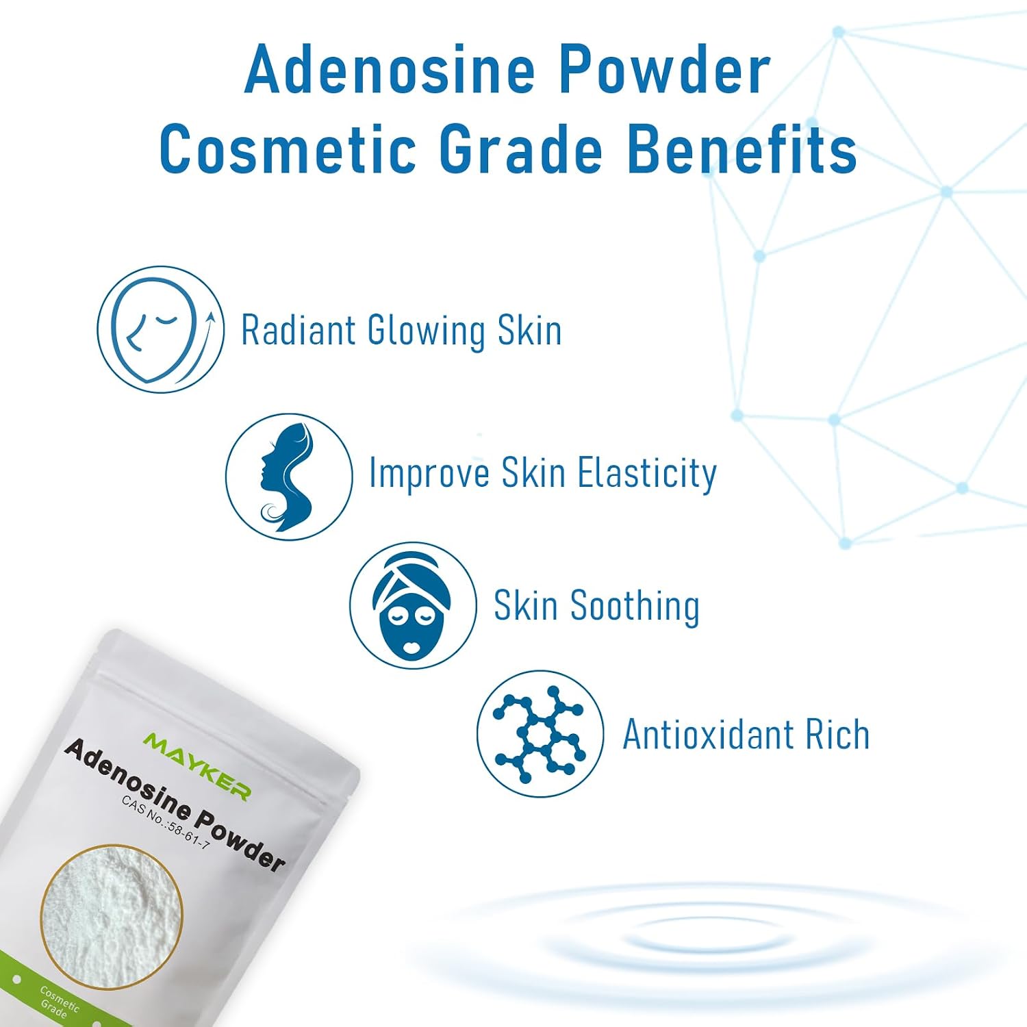 MAYKER ADENOSINE POLVO TRASLÚCIDO 0.7OZ, INGREDIENTE DE GRADO COSMÉTICO DE ALTA PUREZA PARA SUEROS A BASE DE AGUA, CREMAS, - 2