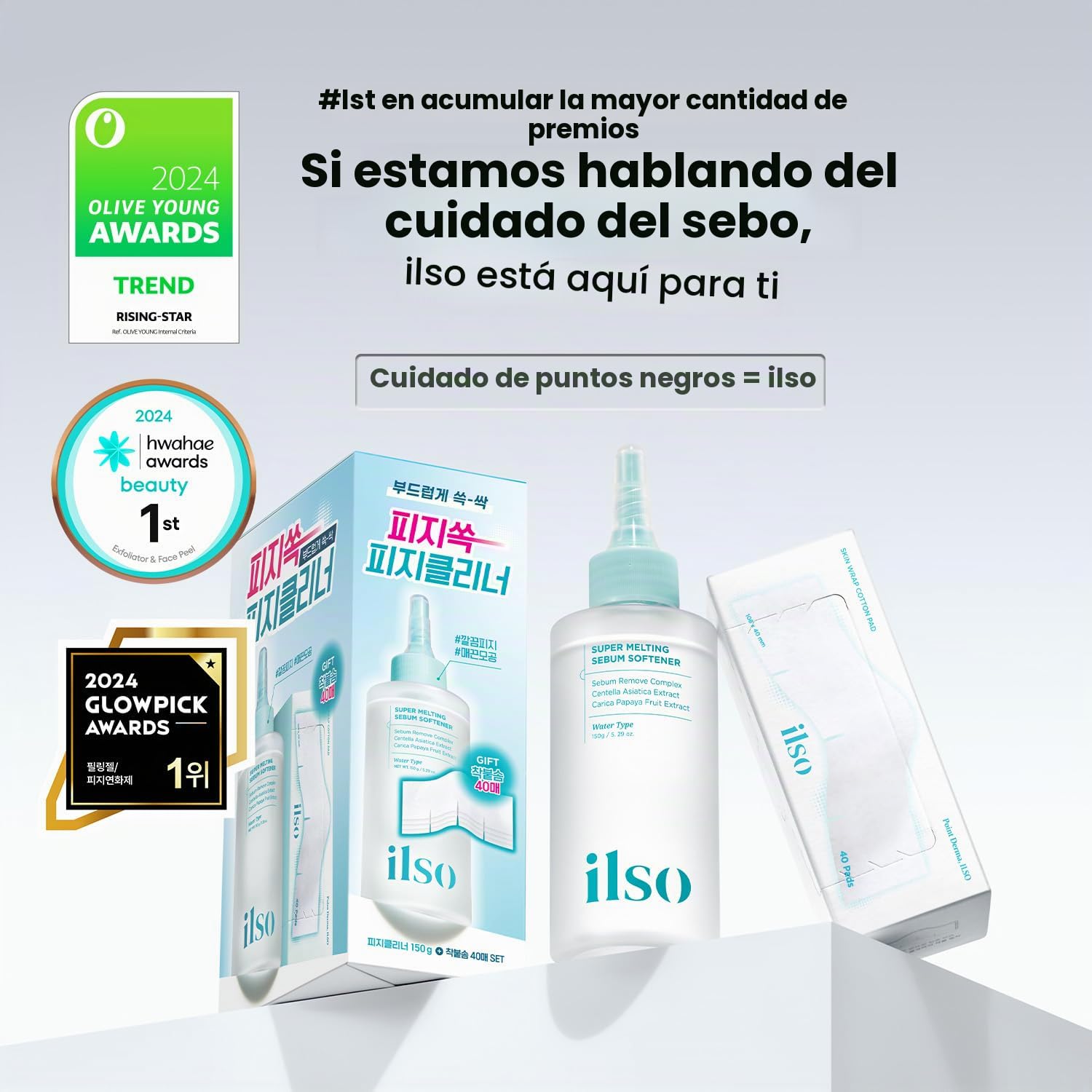 ILSO SUAVIZANTE DE SEBO SÚPER DERRETIDOR, 5.29 ONZAS LÍQUIDAS, CON 40 ALMOHADILLAS DE ALGODÓN ENVOLVENTES PARA LA PIEL - 2