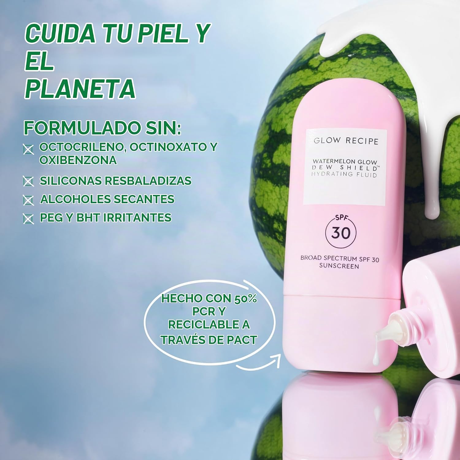 BRILLO GLOW RECIPE DEW SHIELD - PROTECTOR SOLAR FACIAL COREANO SPF 30, CREMA HIDRATANTE DE AMPLIO ESPECTRO, IMPRIMACIÓN - 3
