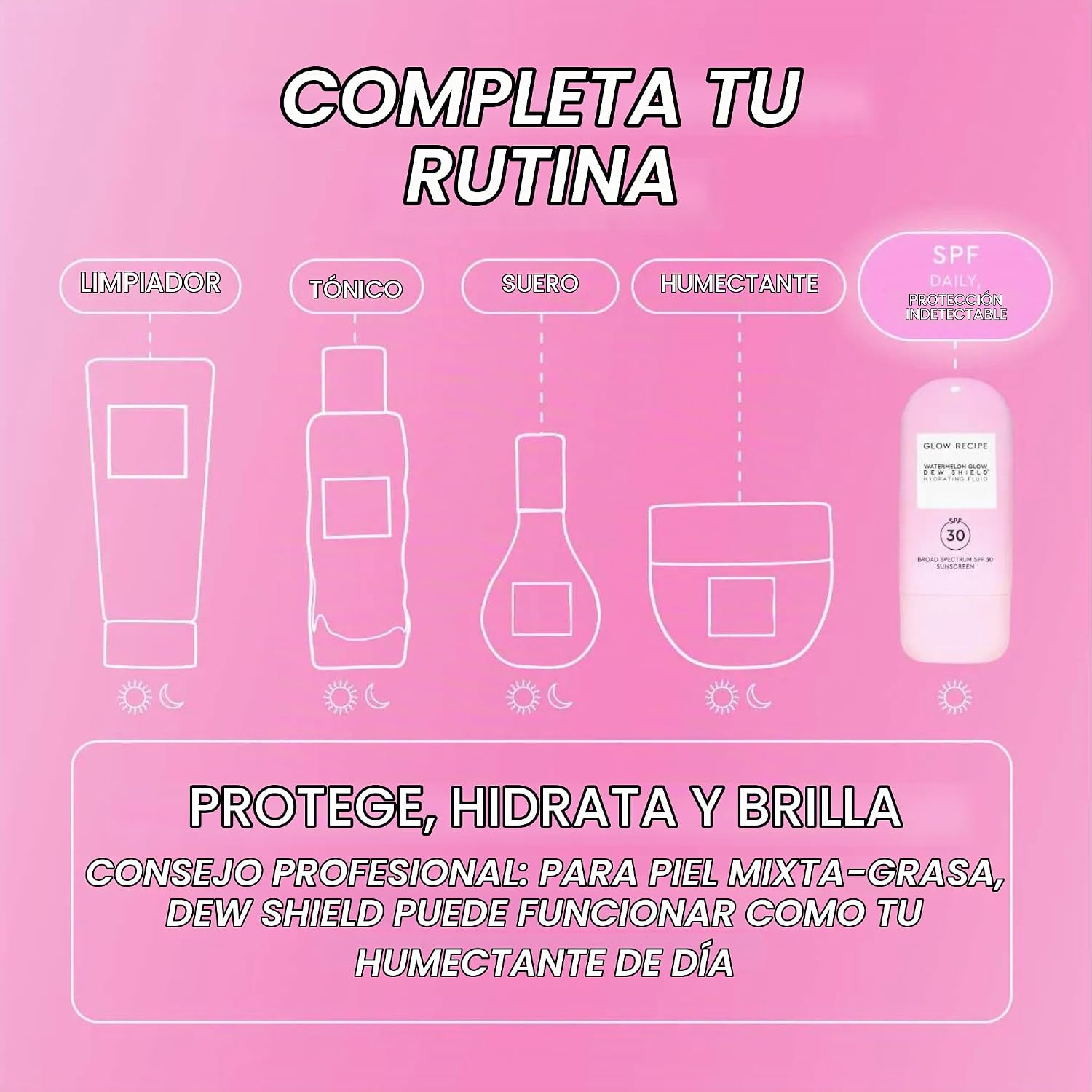 BRILLO GLOW RECIPE DEW SHIELD - PROTECTOR SOLAR FACIAL COREANO SPF 30, CREMA HIDRATANTE DE AMPLIO ESPECTRO, IMPRIMACIÓN - 6