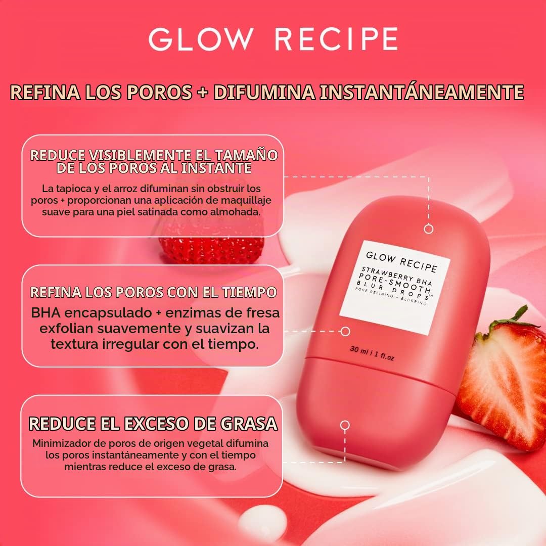 BRILLO GLOW RECIPE BASE DE SUERO BHA DE FRESA, IMPRIMACIÓN MATE BORROSA SIN SILICONA, IMPRIMACIÓN FACIAL MINIMIZADORA - 3